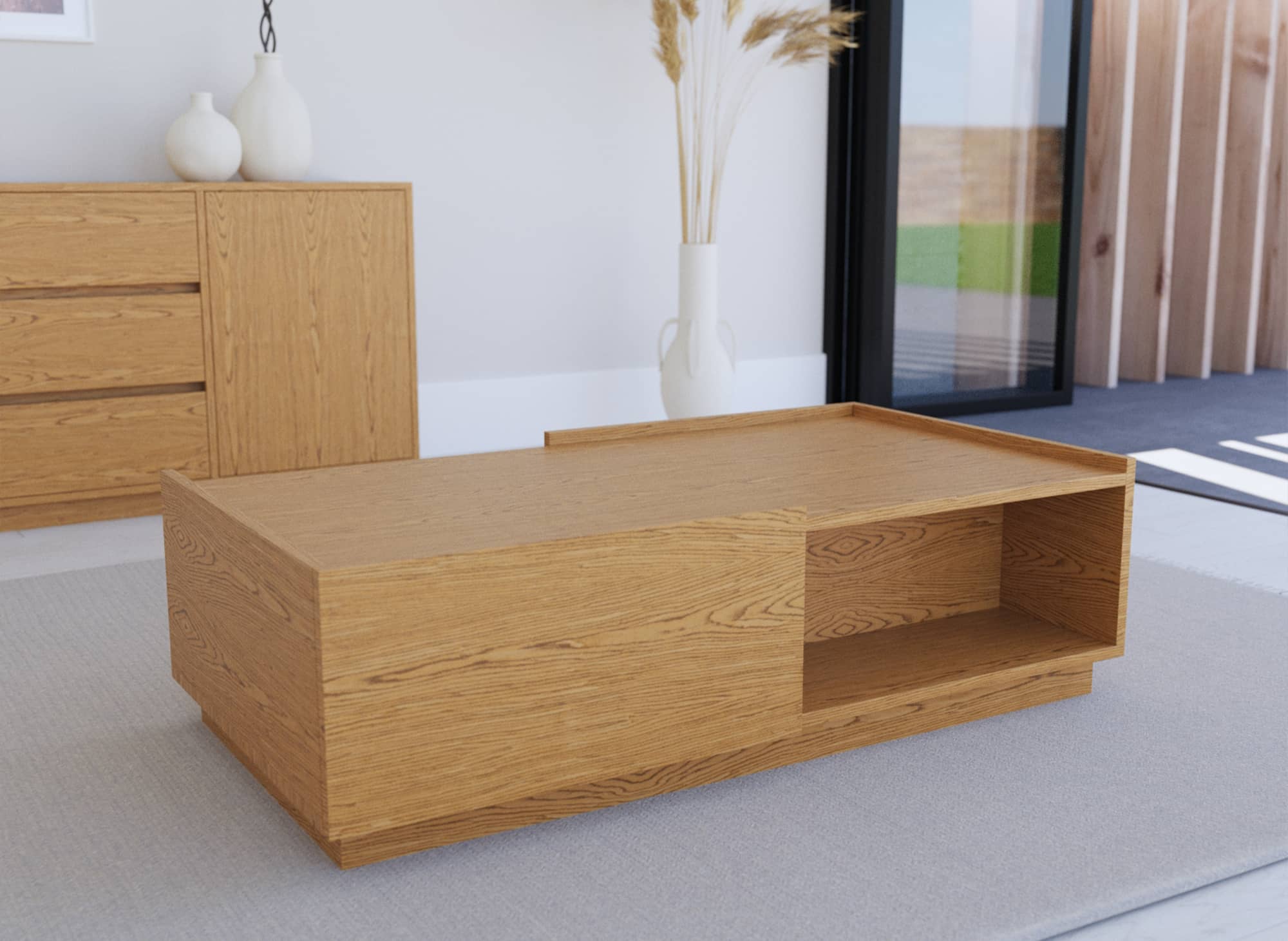 Table basse 2 tiroirs en bois couleur chêne SACHA