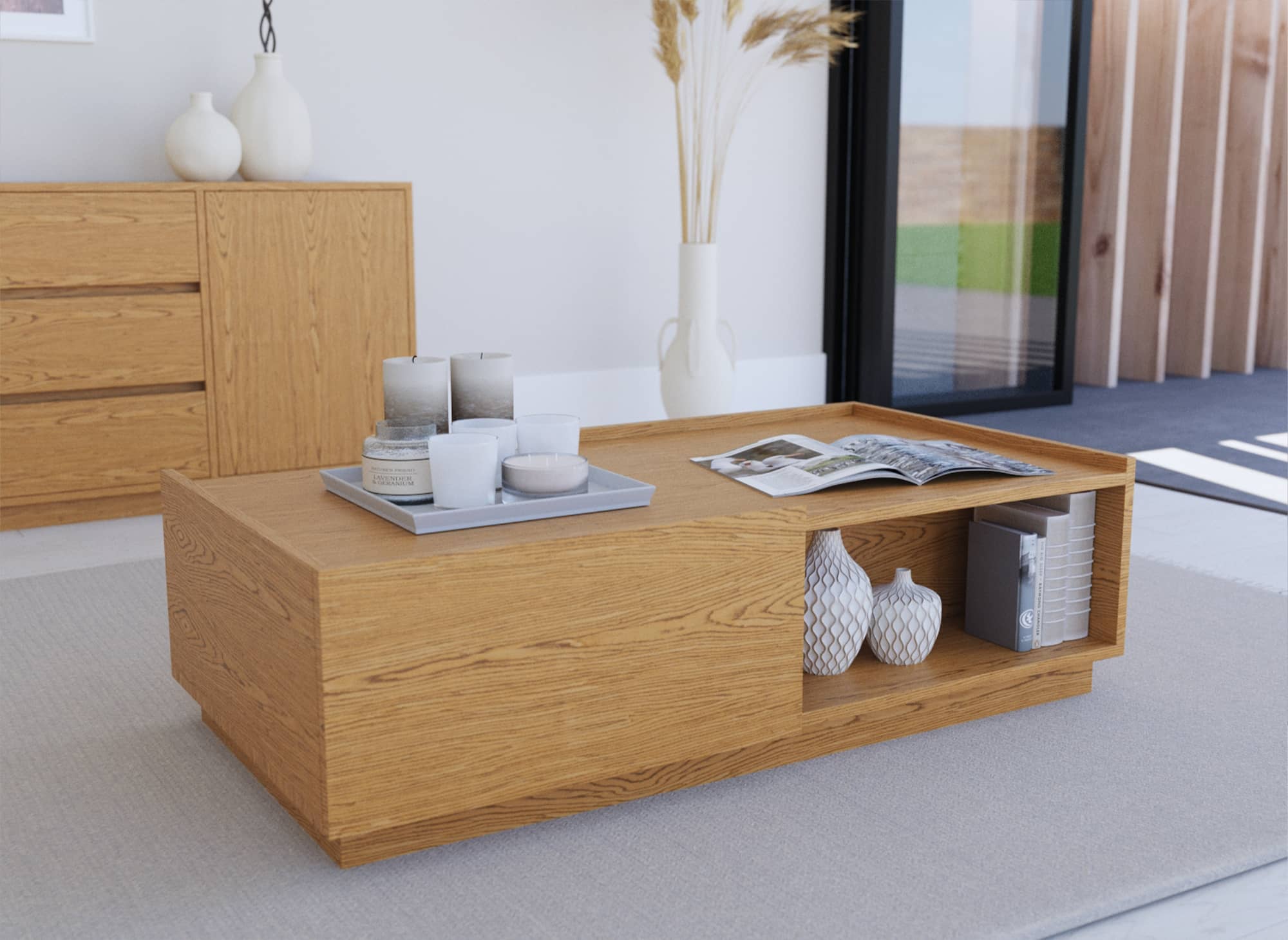 Table basse 2 tiroirs en bois couleur chêne SACHA