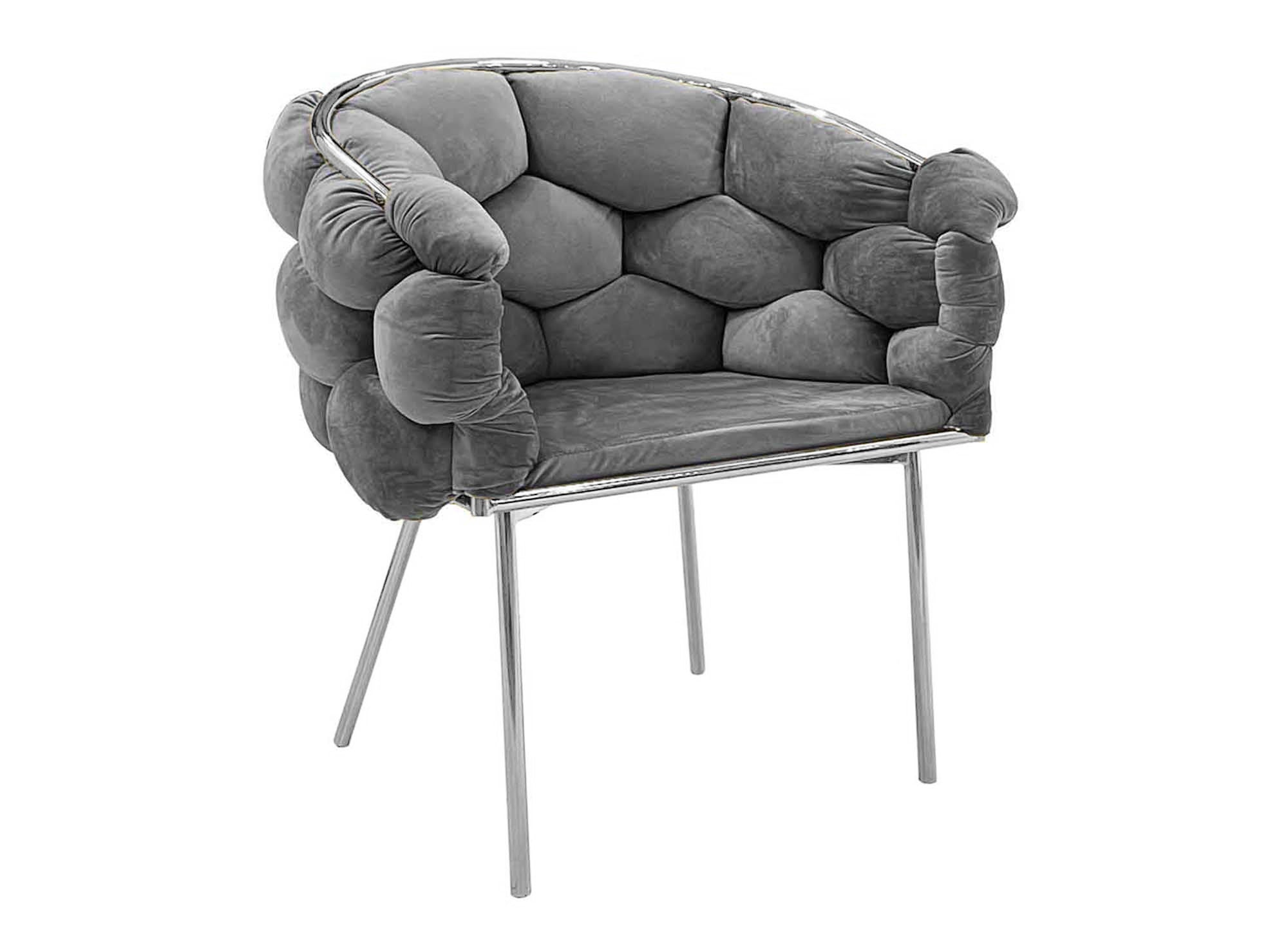 Lot de 2 chaises en velours gris pieds en métal argenté CHARLOTTE