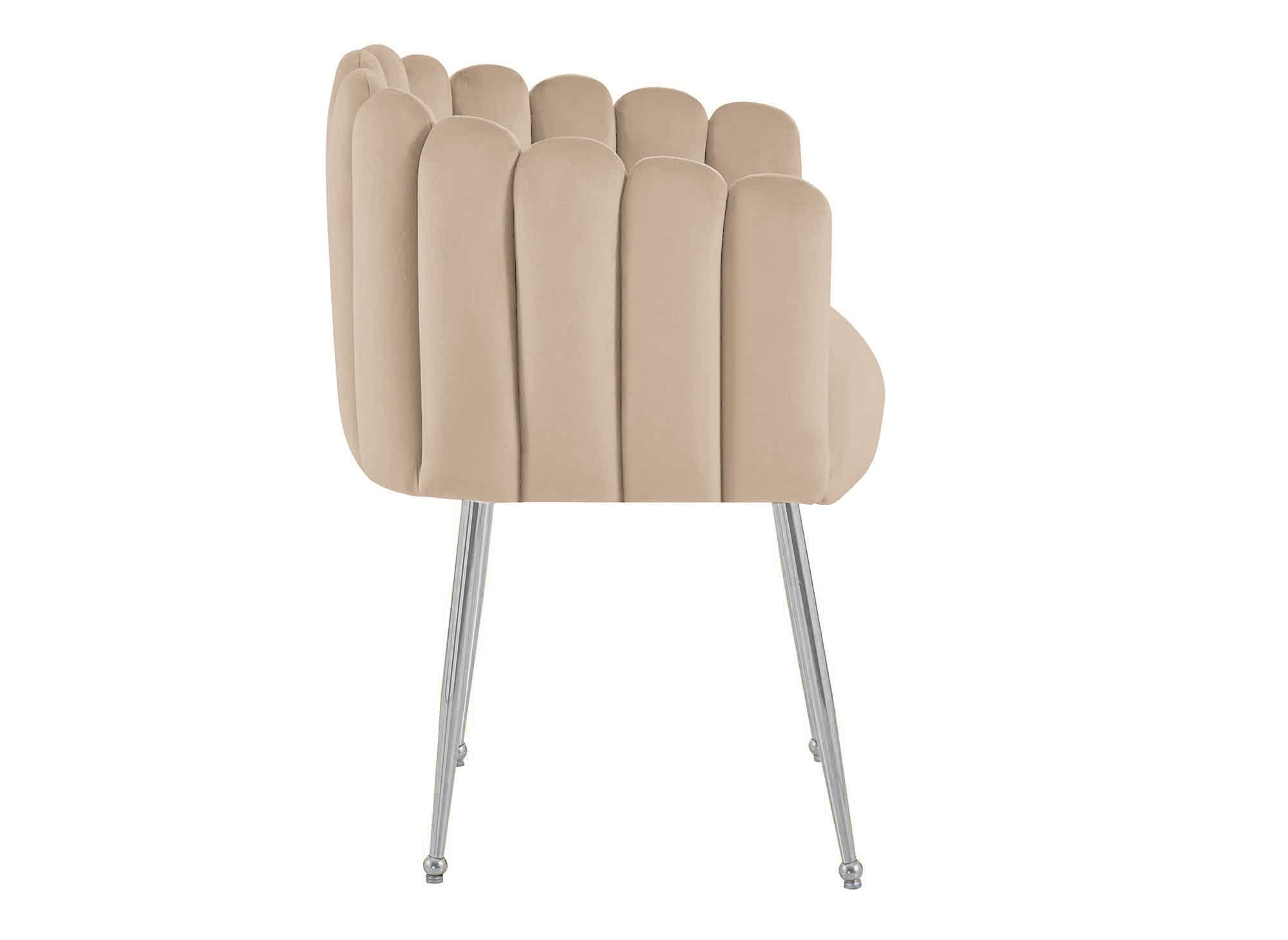 Sedia in velluto beige con gambe in metallo argentato HAYDEN