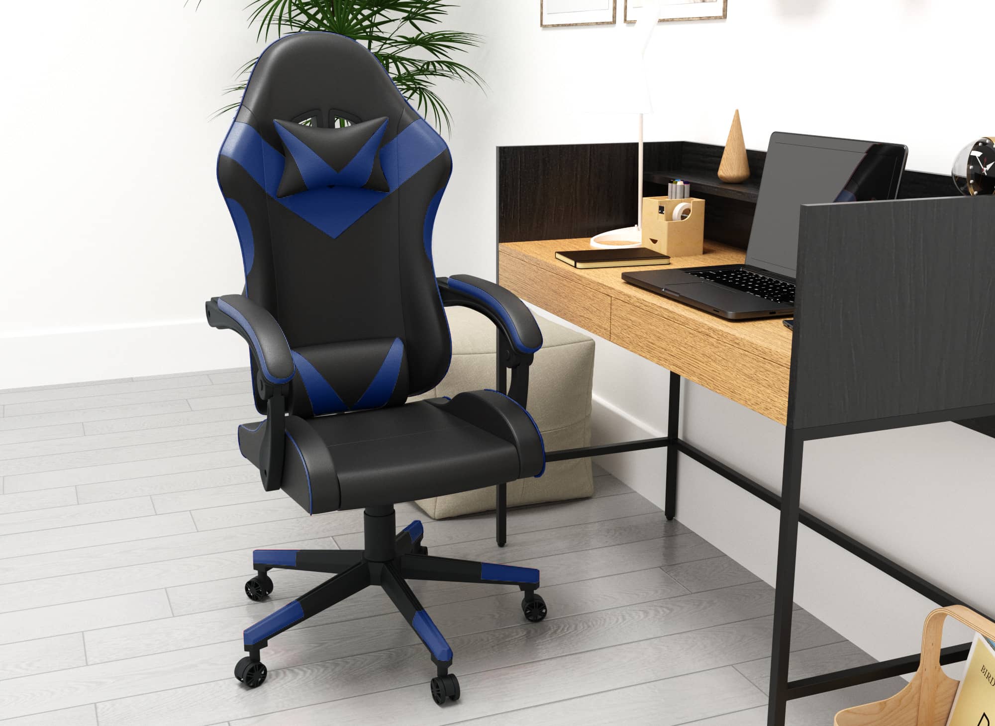 Fauteuil gaming en simili cuir noir et bleu PIXEL