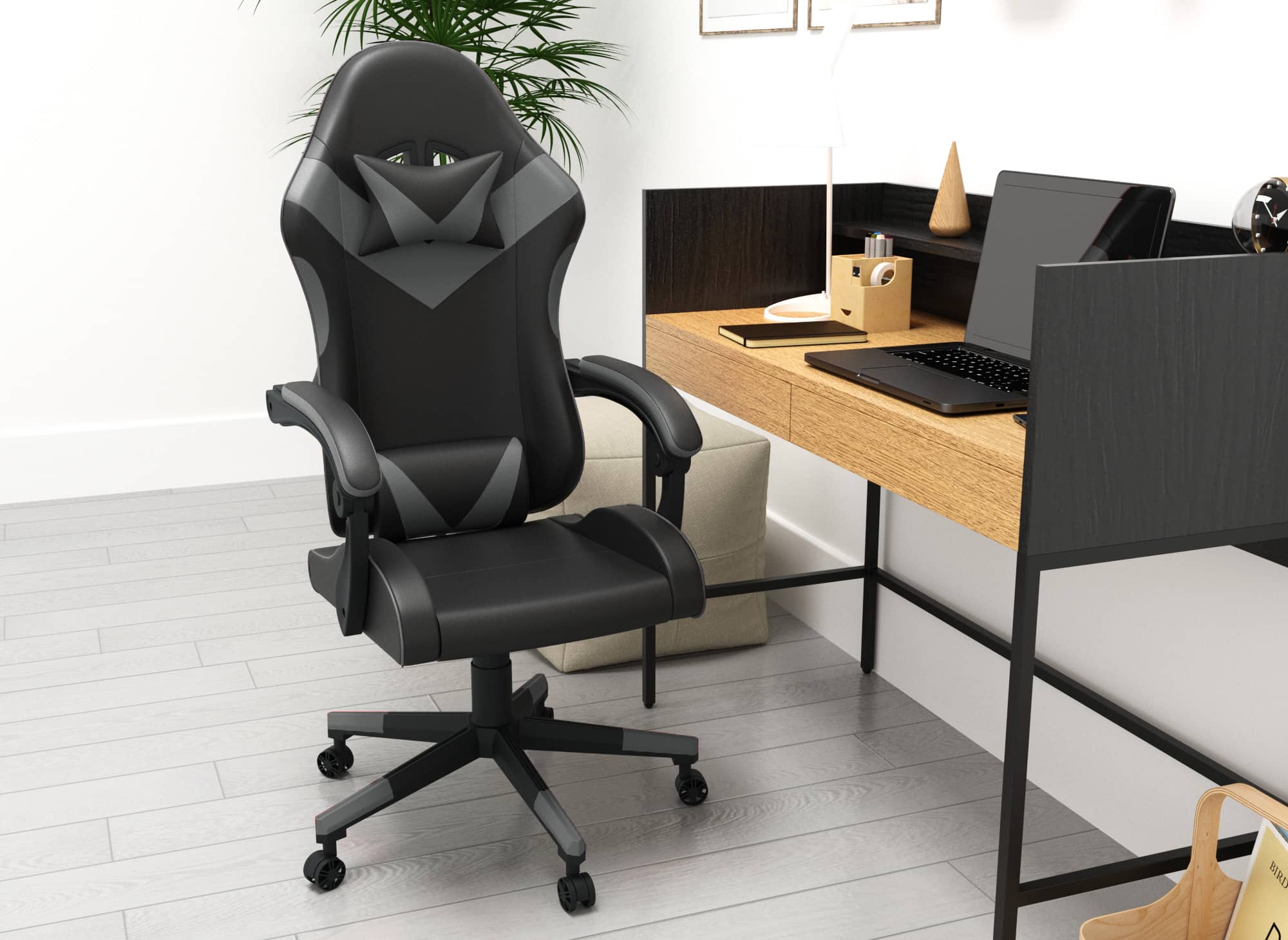 Fauteuil gaming en simili cuir noir et gris PIXEL