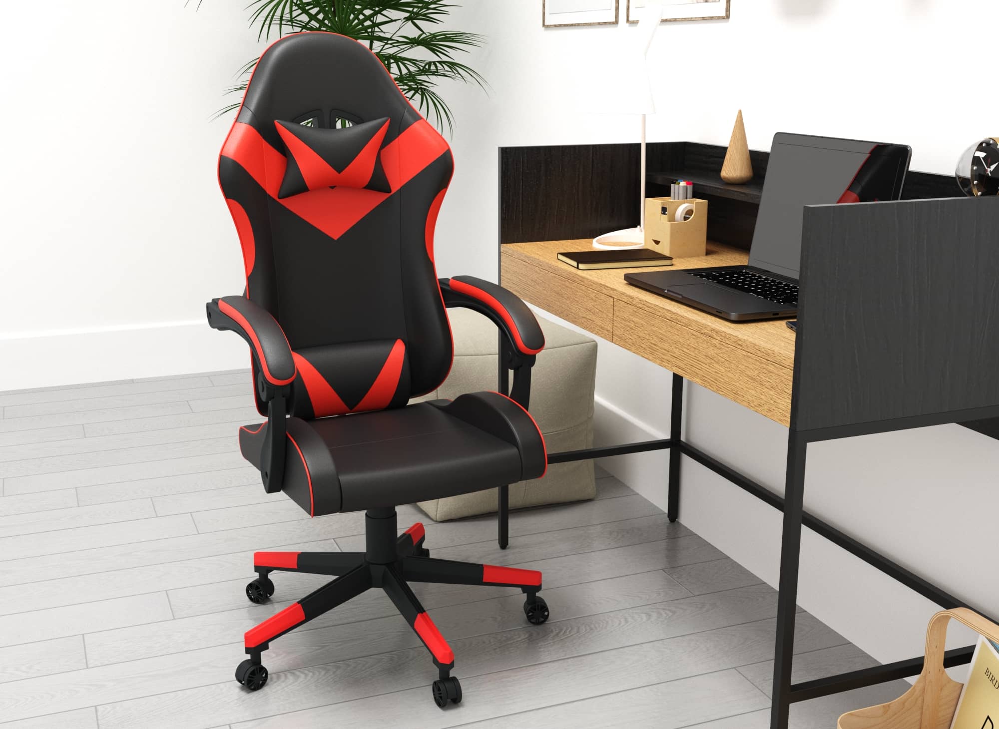 Fauteuil gaming en simili cuir noir et rouge PIXEL