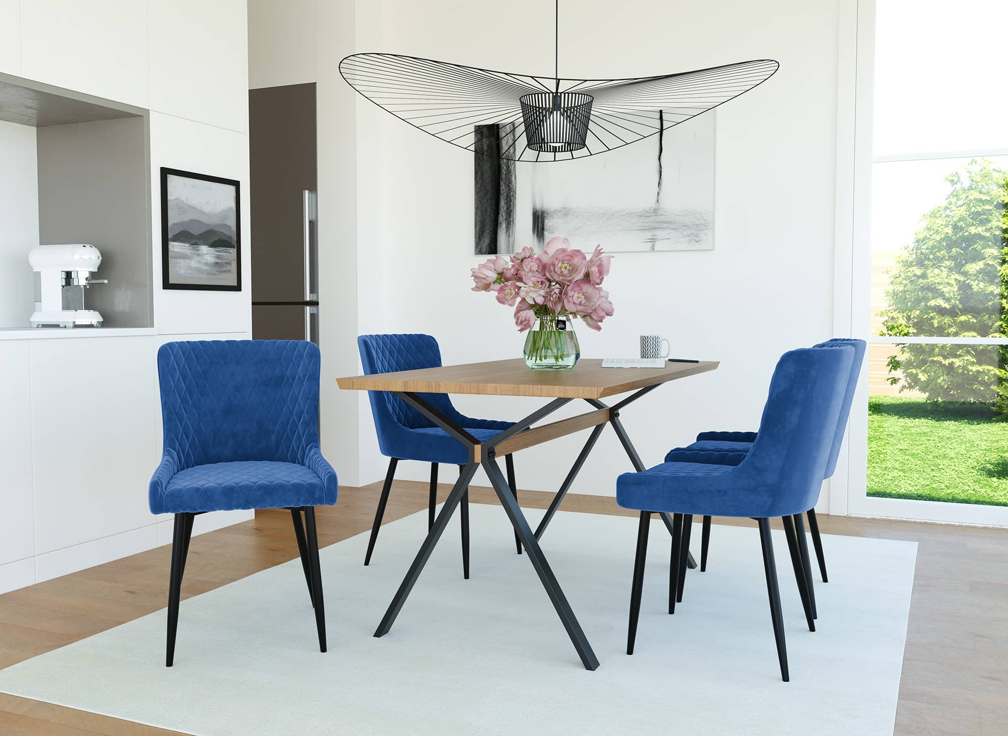 Lot de 2 chaises design en velours bleu JENNY