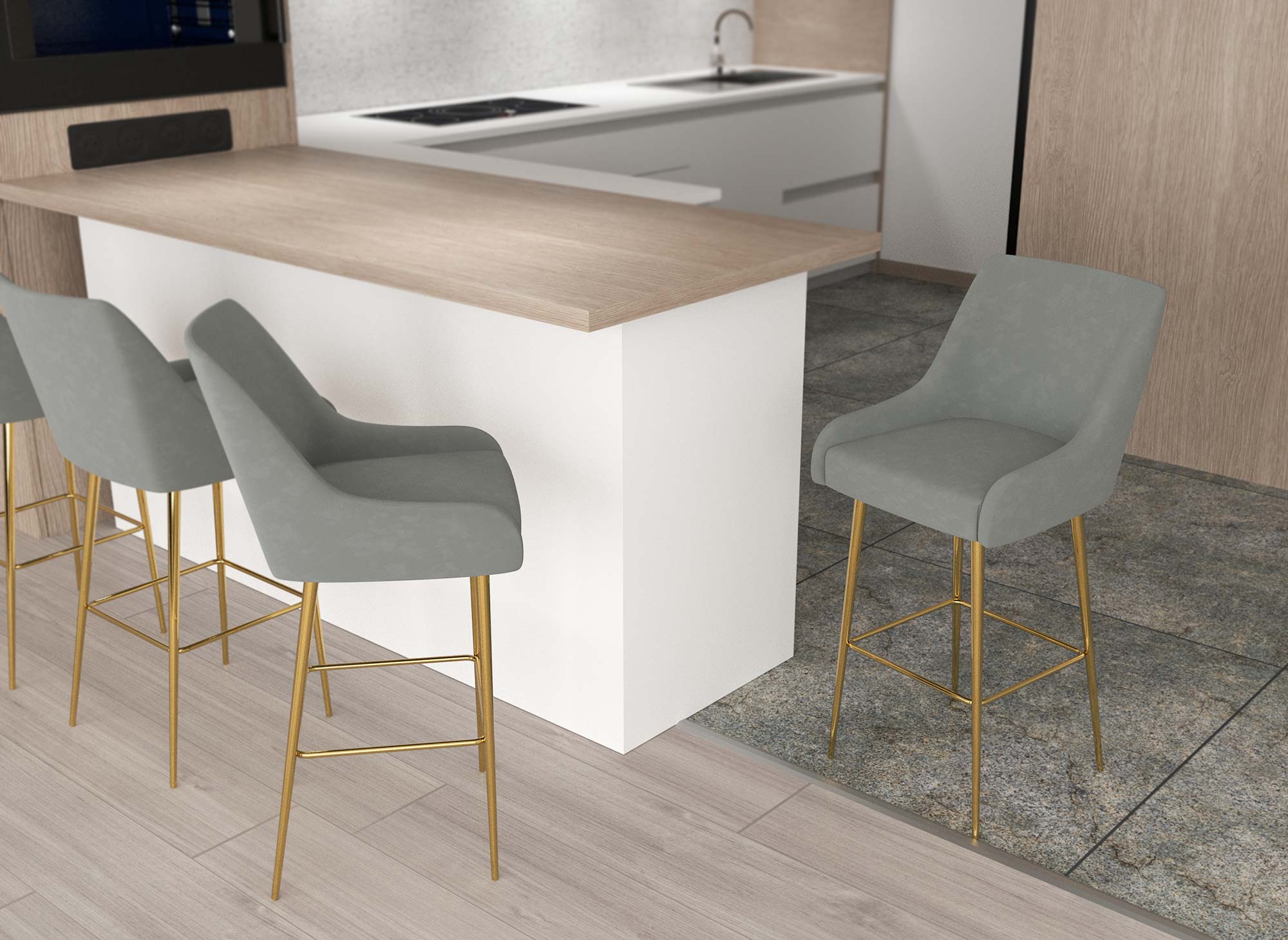 Lot de 2 tabourets de bar design en velours gris LALYA