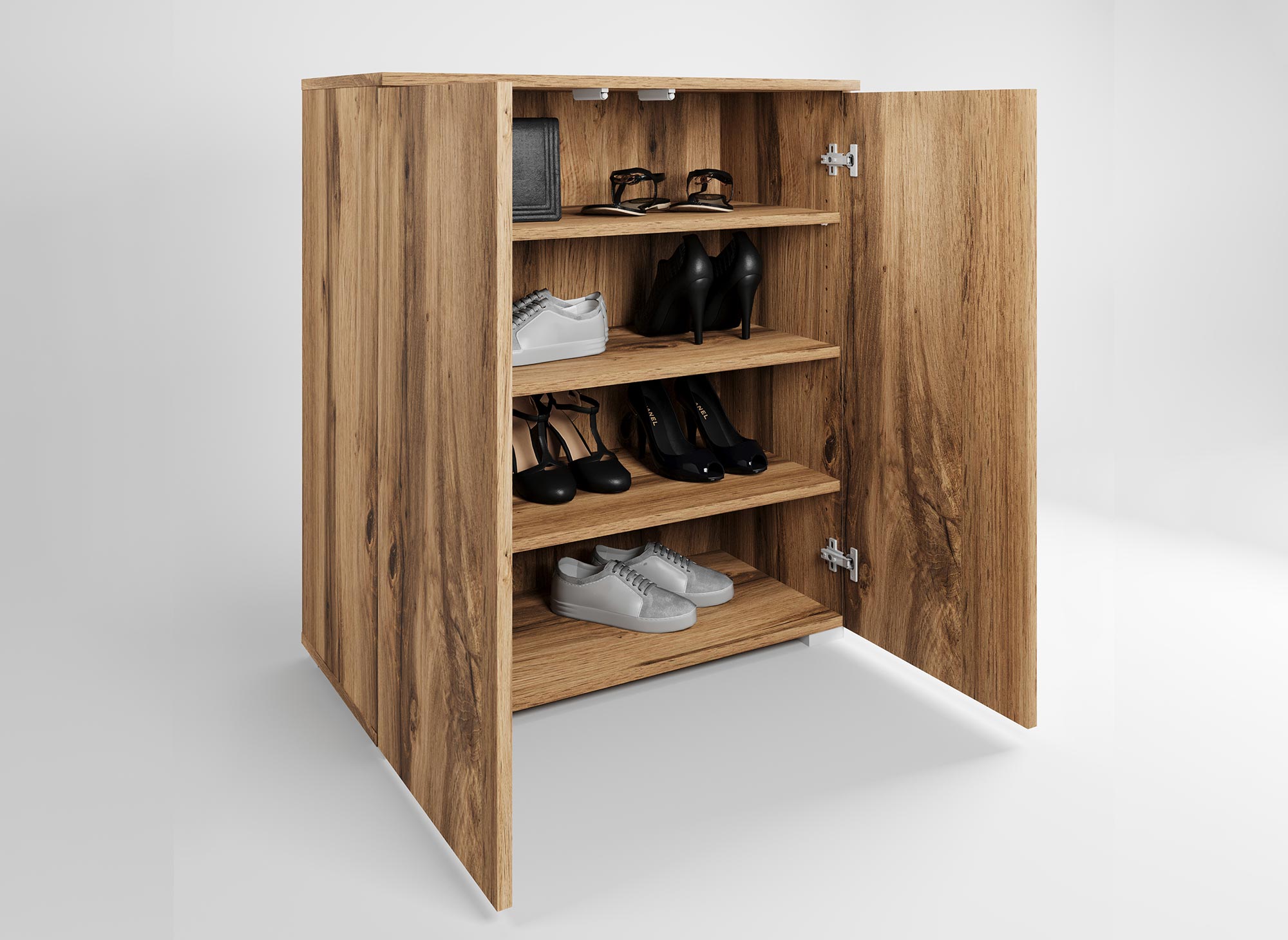 Meuble à chaussures 2 portes et 4 tiroirs en bois BAKI