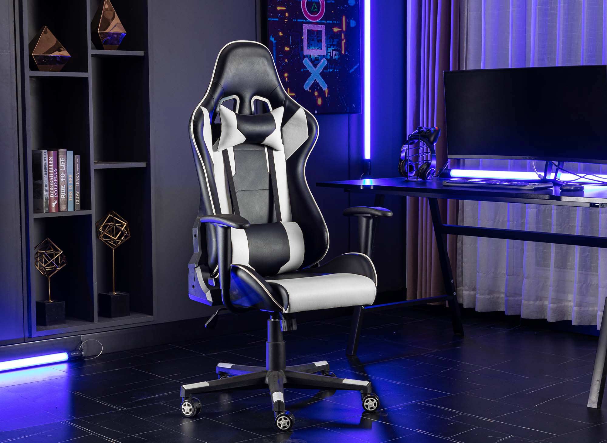 Fauteuil gaming en simili cuir noir et blanc LYHAM