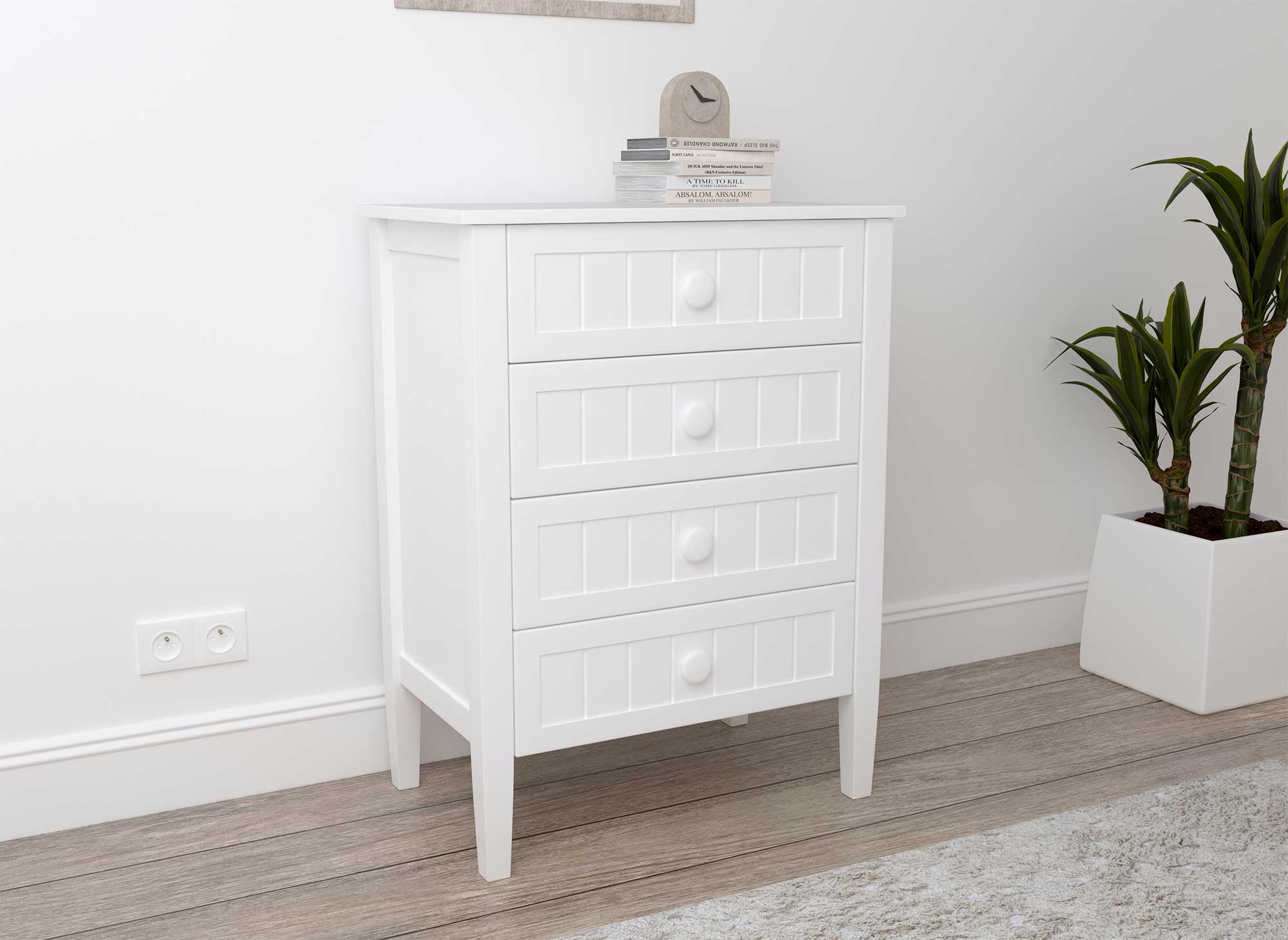 Commode 4 tiroirs en bois blanc KENNY