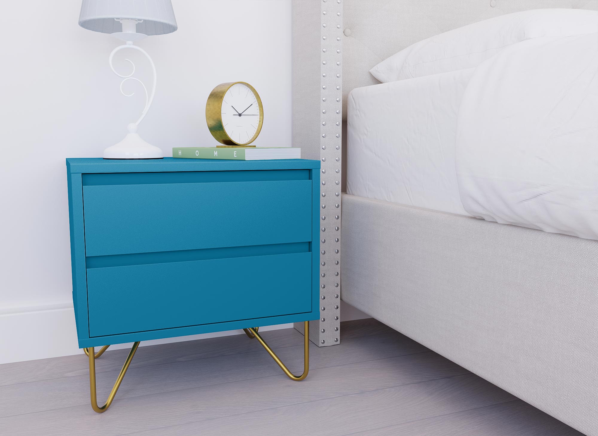 Comodino a 2 cassetti DARINA blu anatra