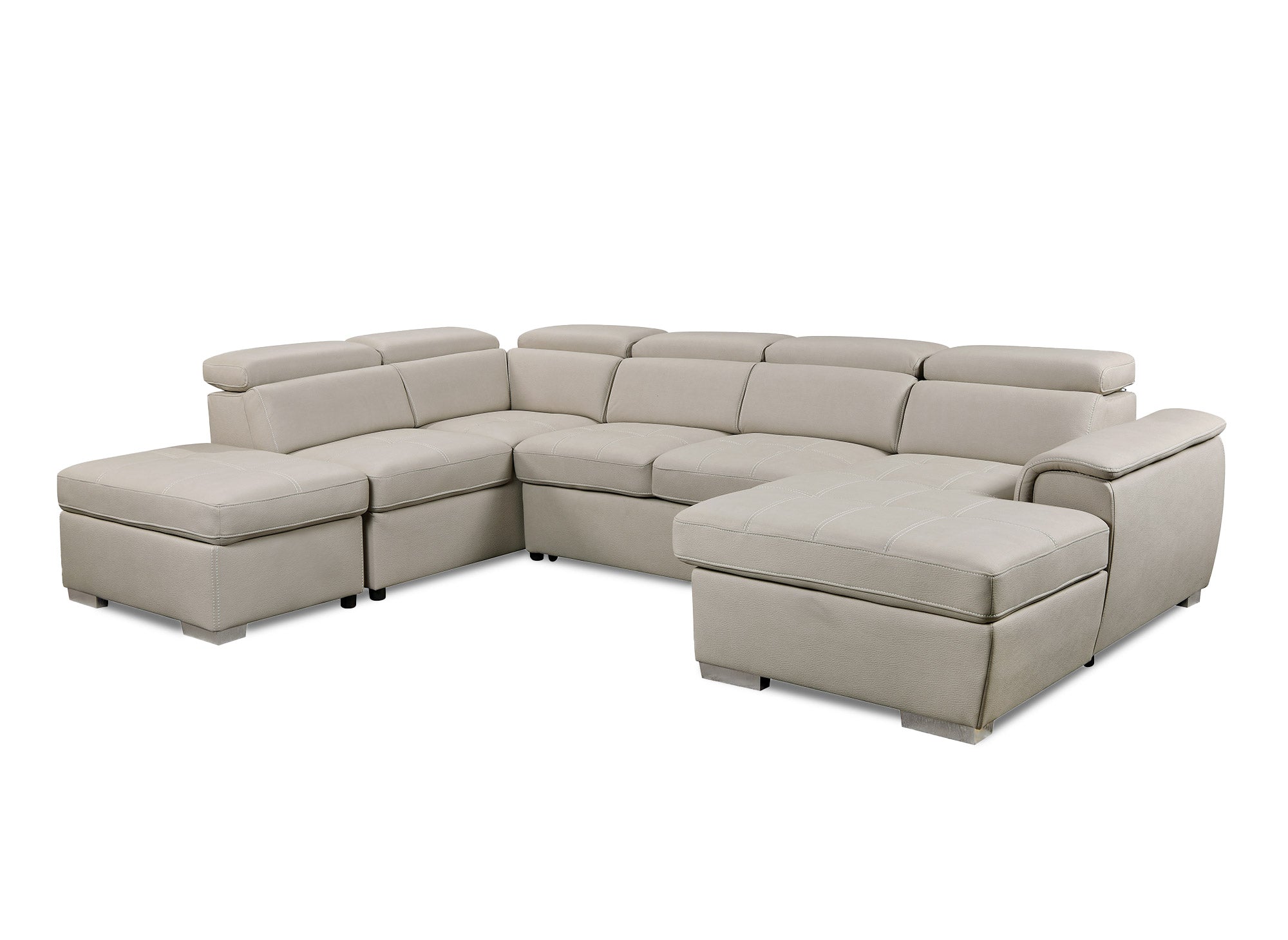 Canapé convertible et panoramique avec coffre de rangement en tissu beige OLIVER - Angle Droit