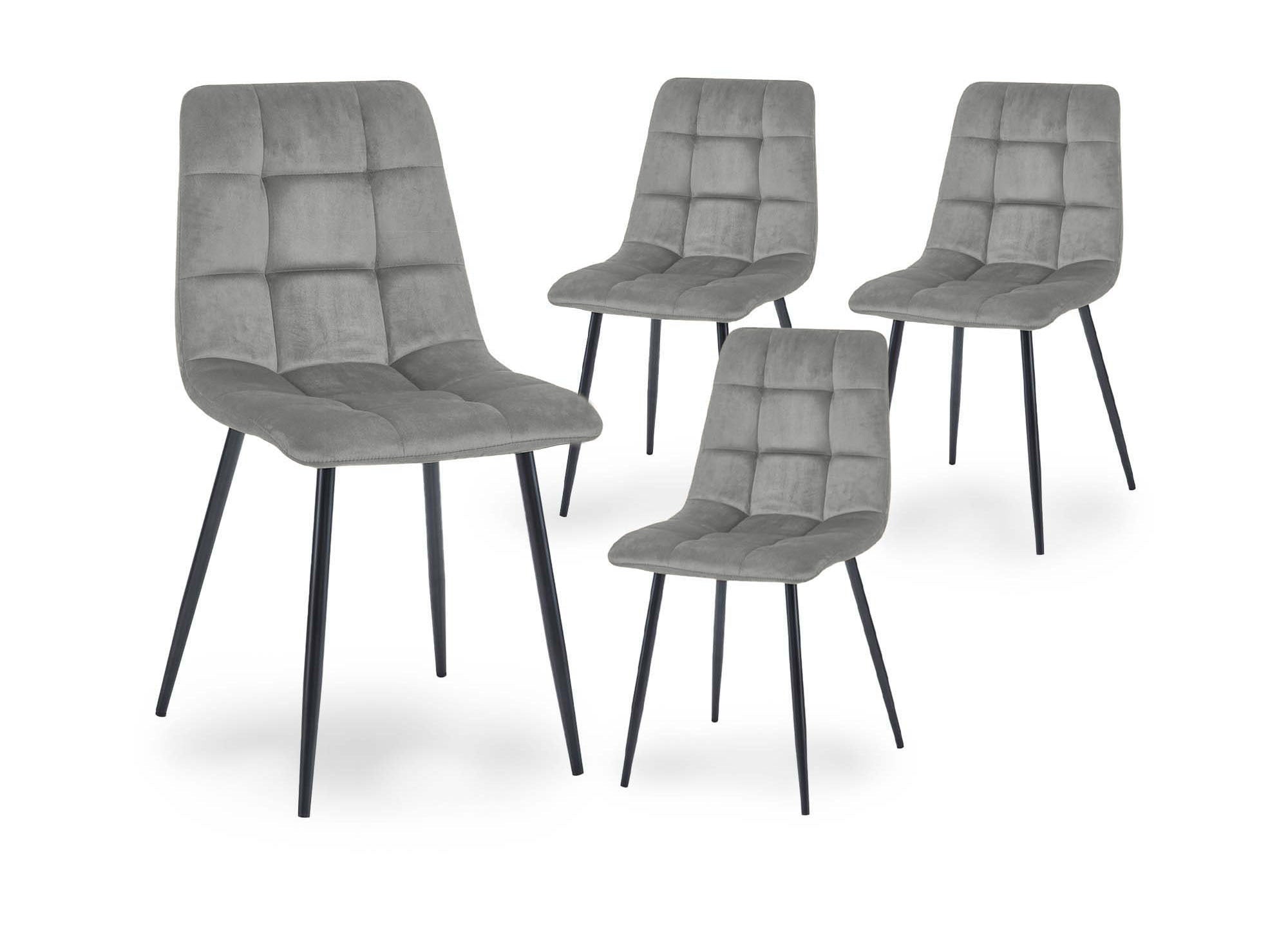 Lot de 4 chaises en velours gris capitonné JEREMI