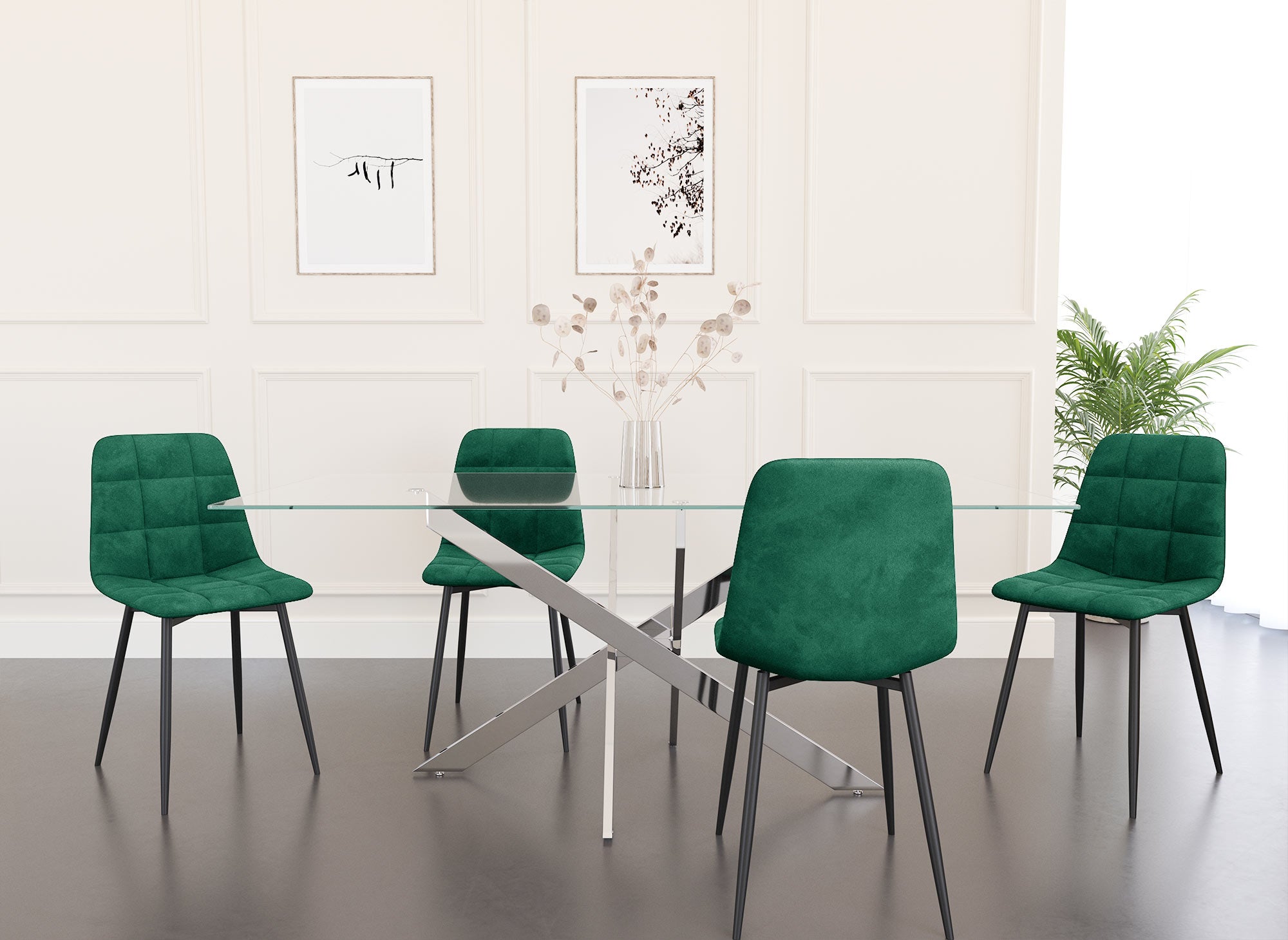 Lot de 4 chaises en velours vert capitonné JEREMI