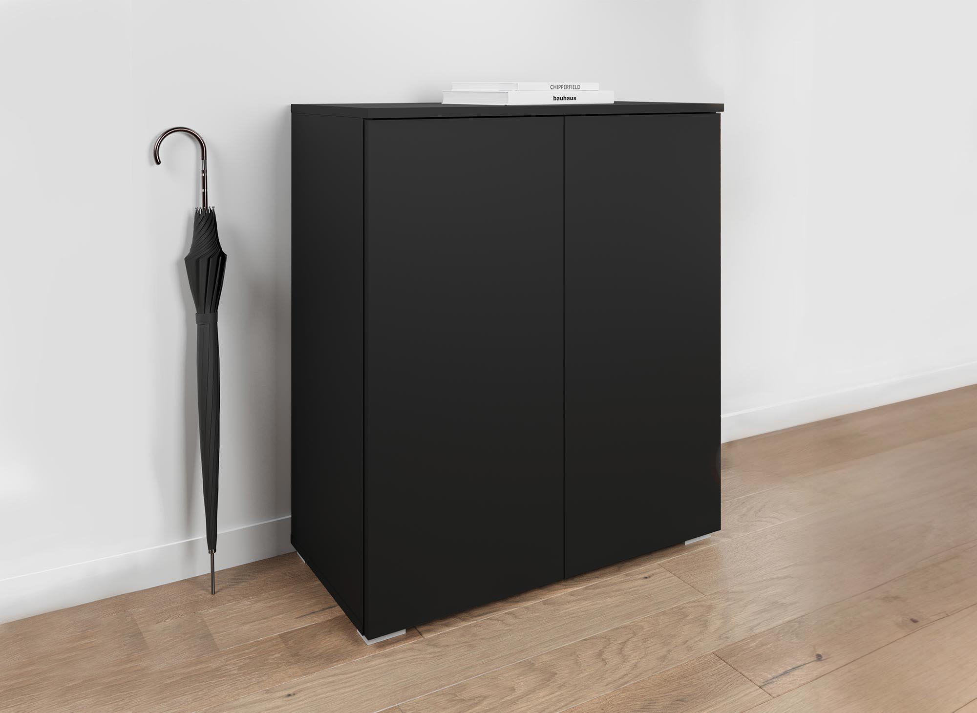 Meuble à chaussures 2 portes et 4 tiroirs noir BAKI