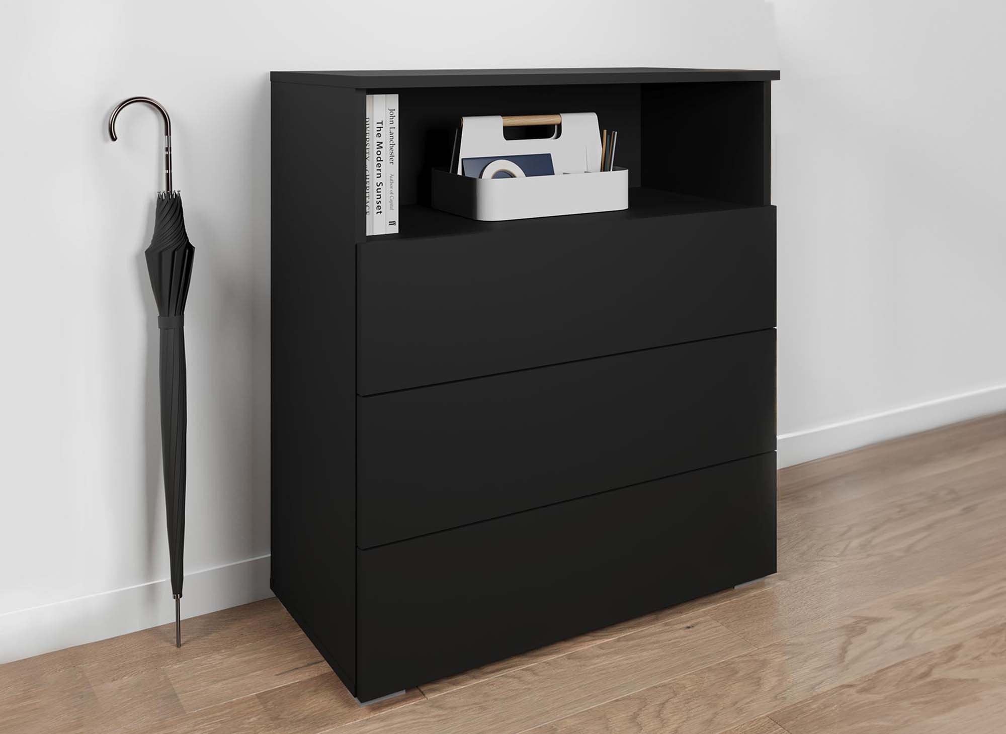 Meuble à chaussures 3 tiroirs et 1 niche noir BAKI