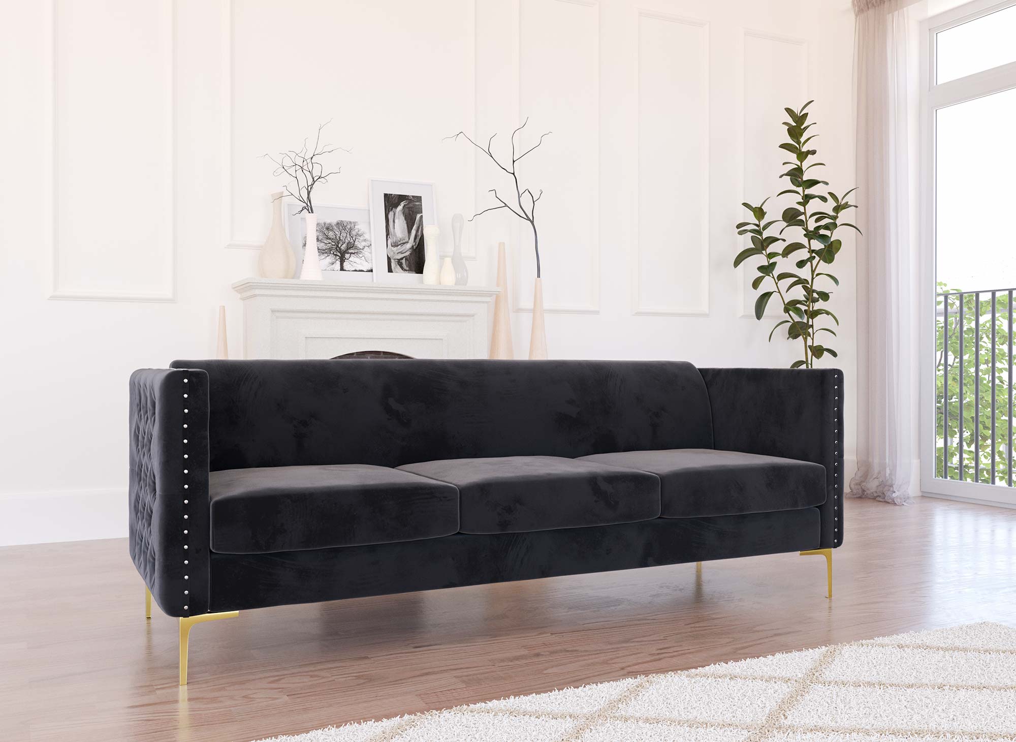 Canapé 3 places en velours gris CYNTHIA