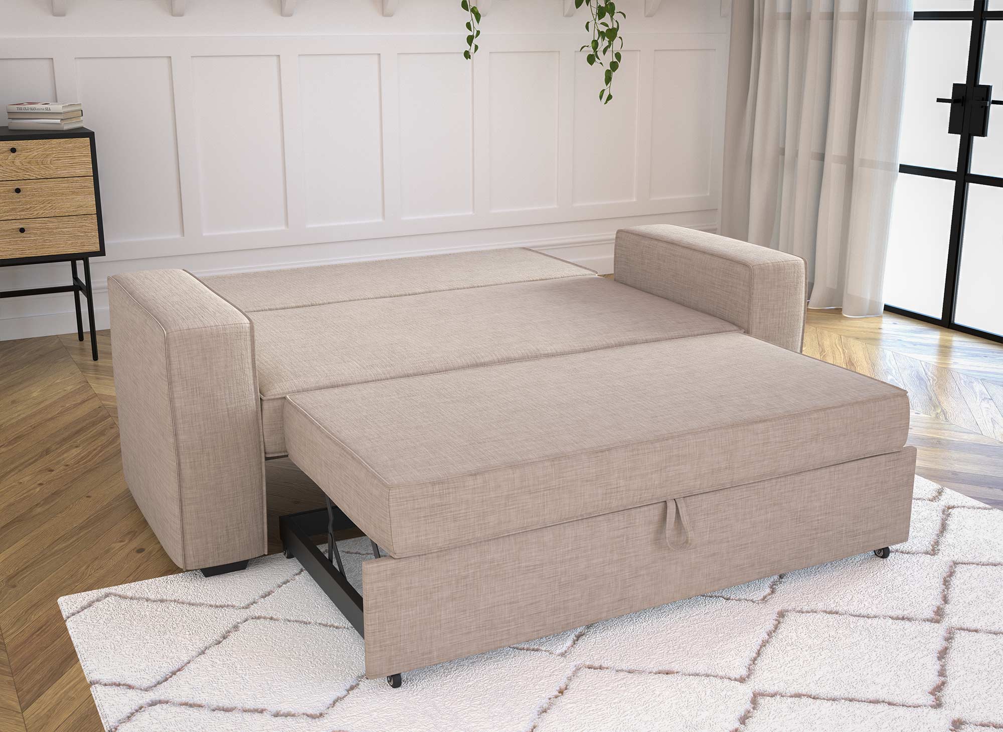 Canapé 3 places convertible en tissu beige JAMES