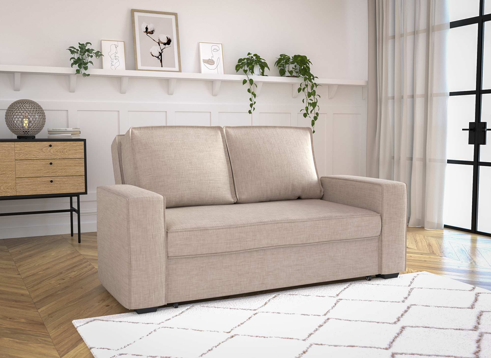 Canapé 3 places convertible en tissu beige JAMES