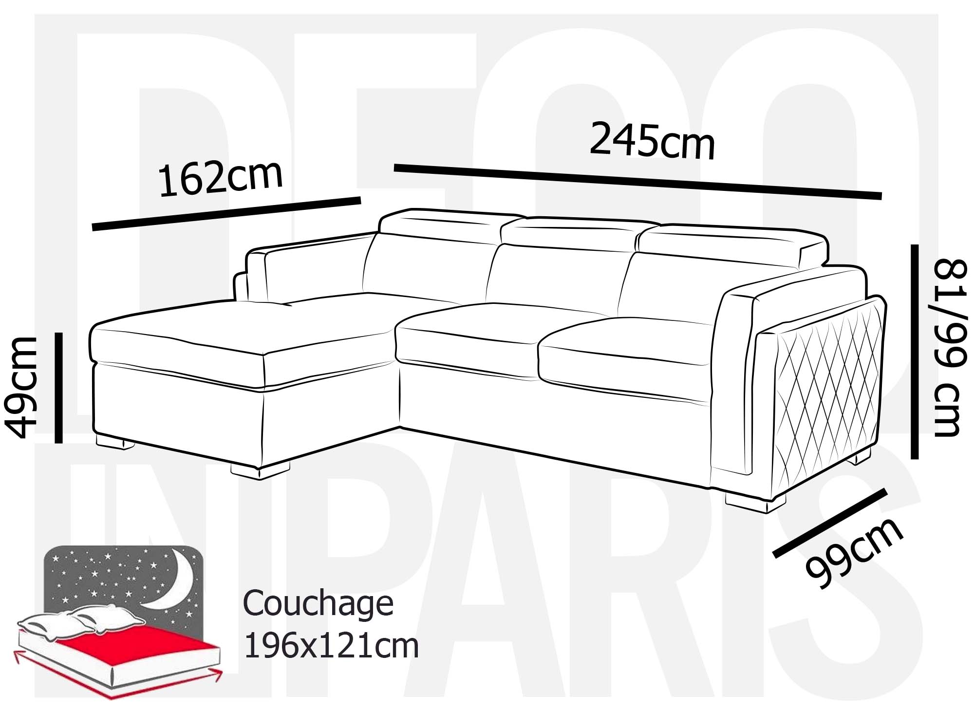 Canapé d'angle convertible en tissu gris foncé CHANDLER - Angle gauche
