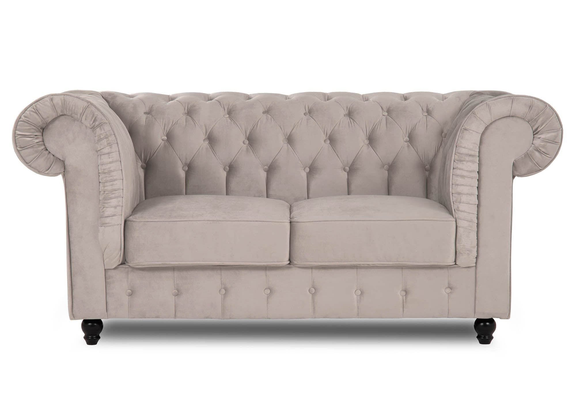 Canapé chesterfield 2 places en velours beige - WILSTON