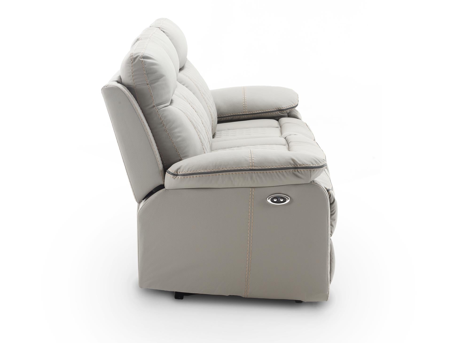 Canapé 3 places relax électrique en simili cuir gris clair ELISE