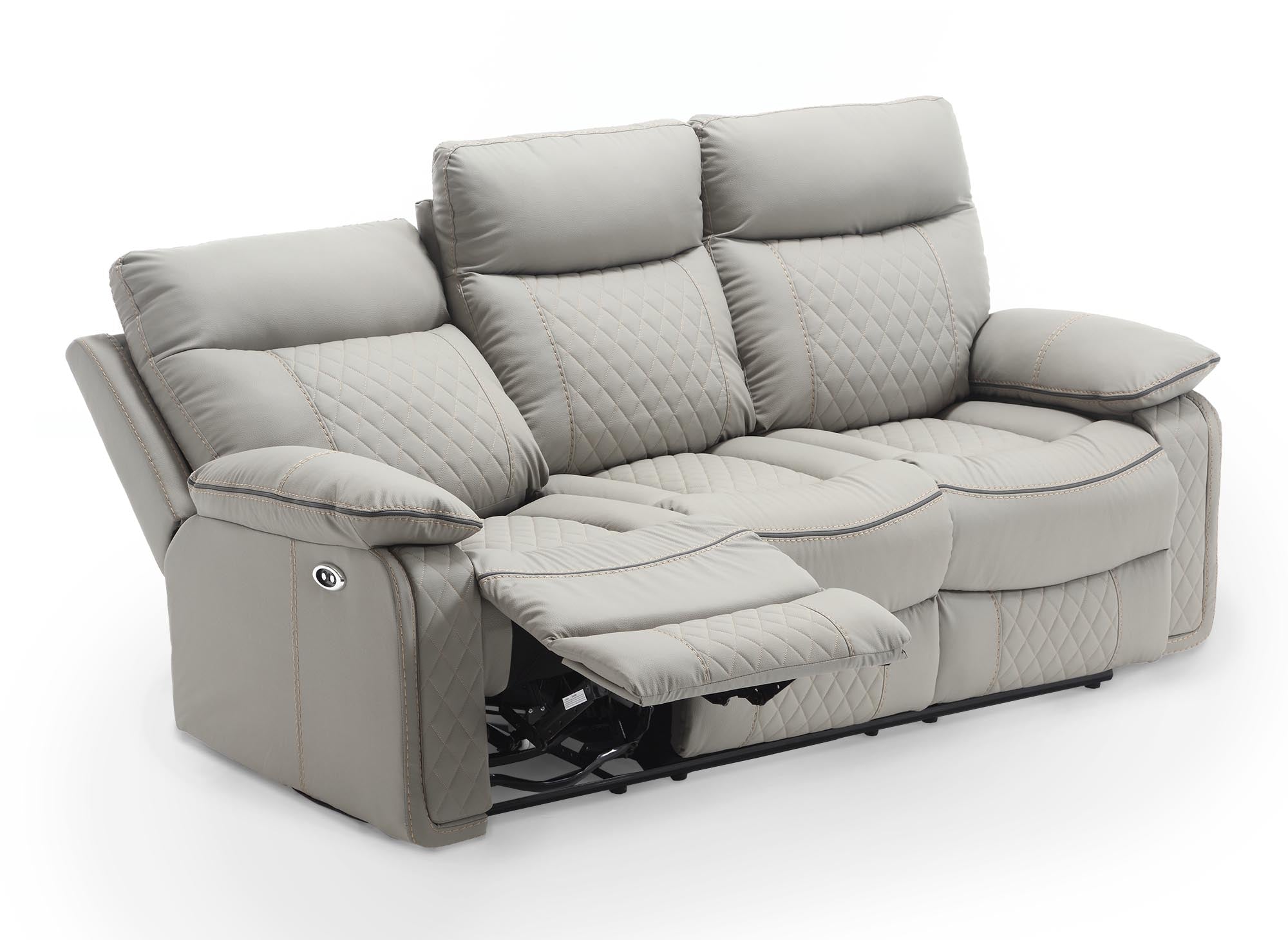 Canapé 3 places relax électrique en simili cuir gris clair ELISE