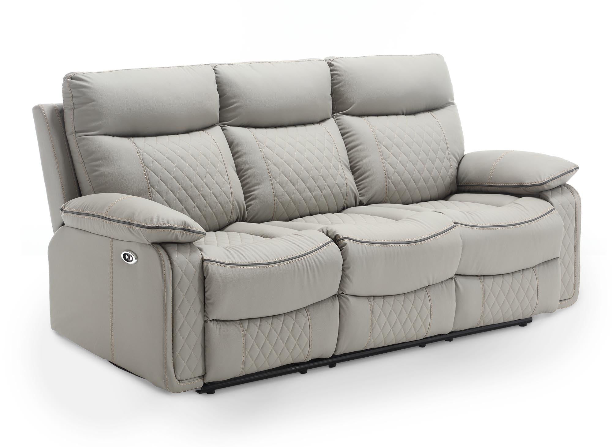 Canapé 3 places relax électrique en simili cuir gris clair ELISE