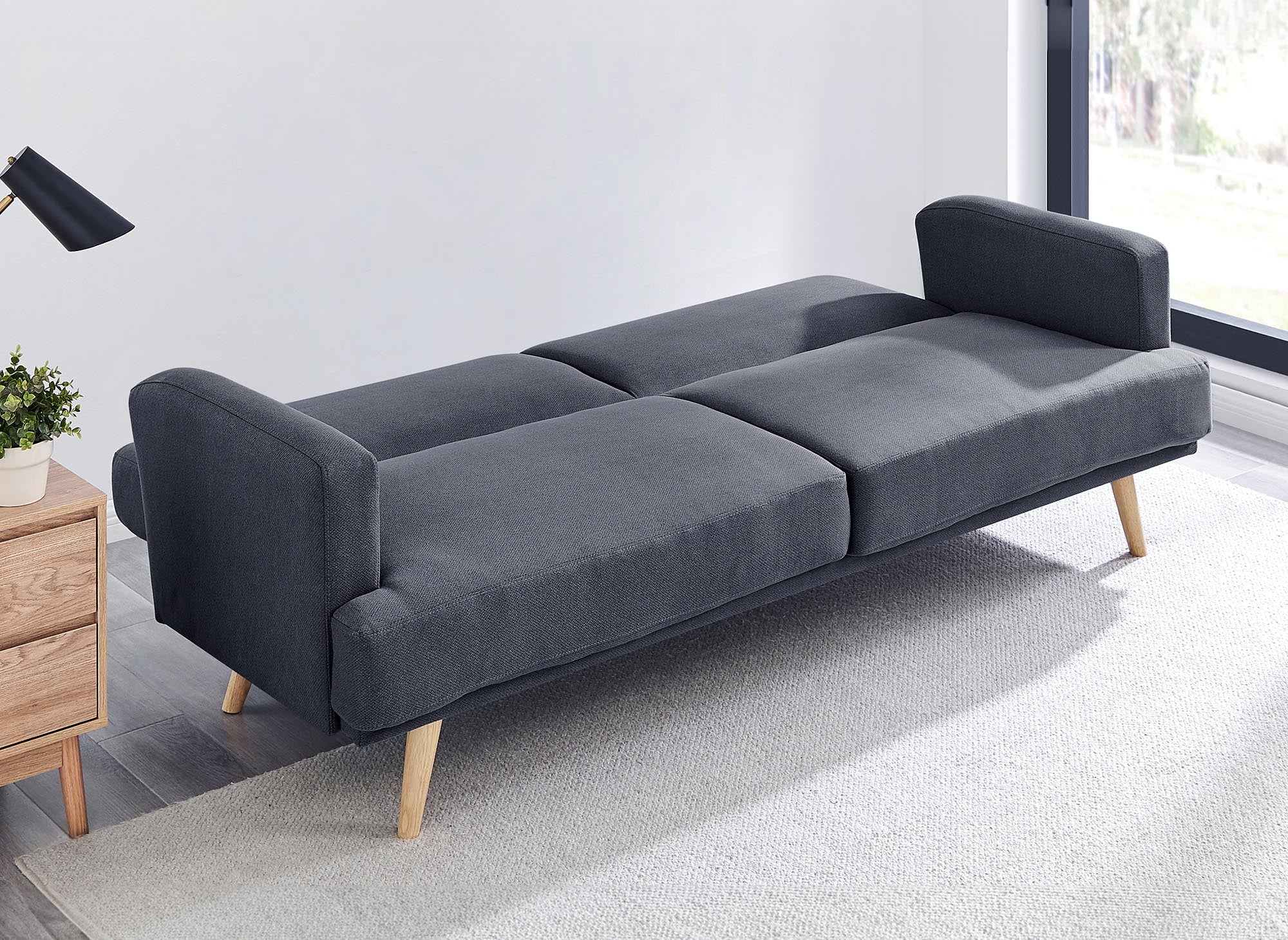 Canapé clic clac 3 places en tissu gris foncé BART