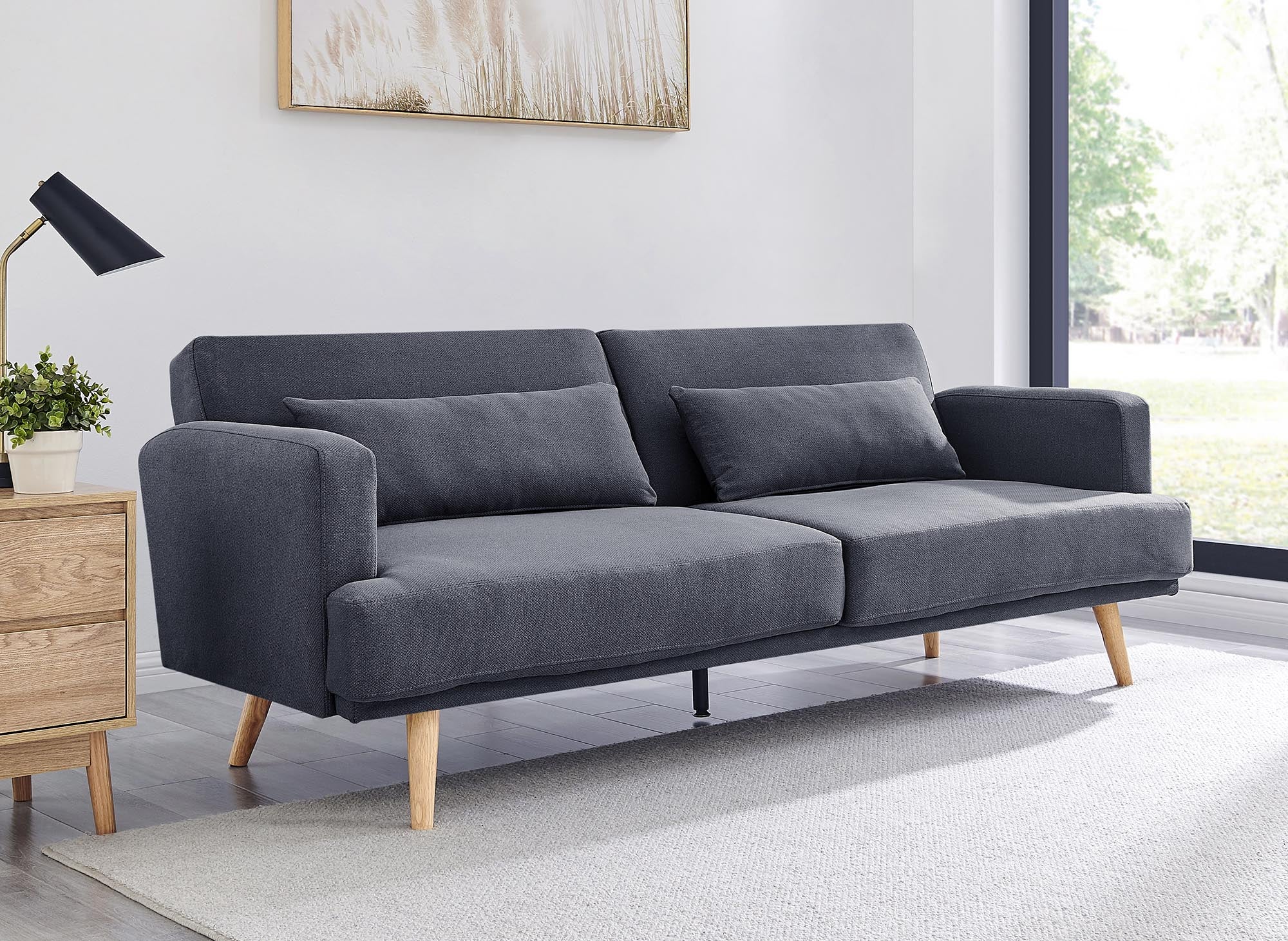 Canapé clic clac 3 places en tissu gris foncé BART