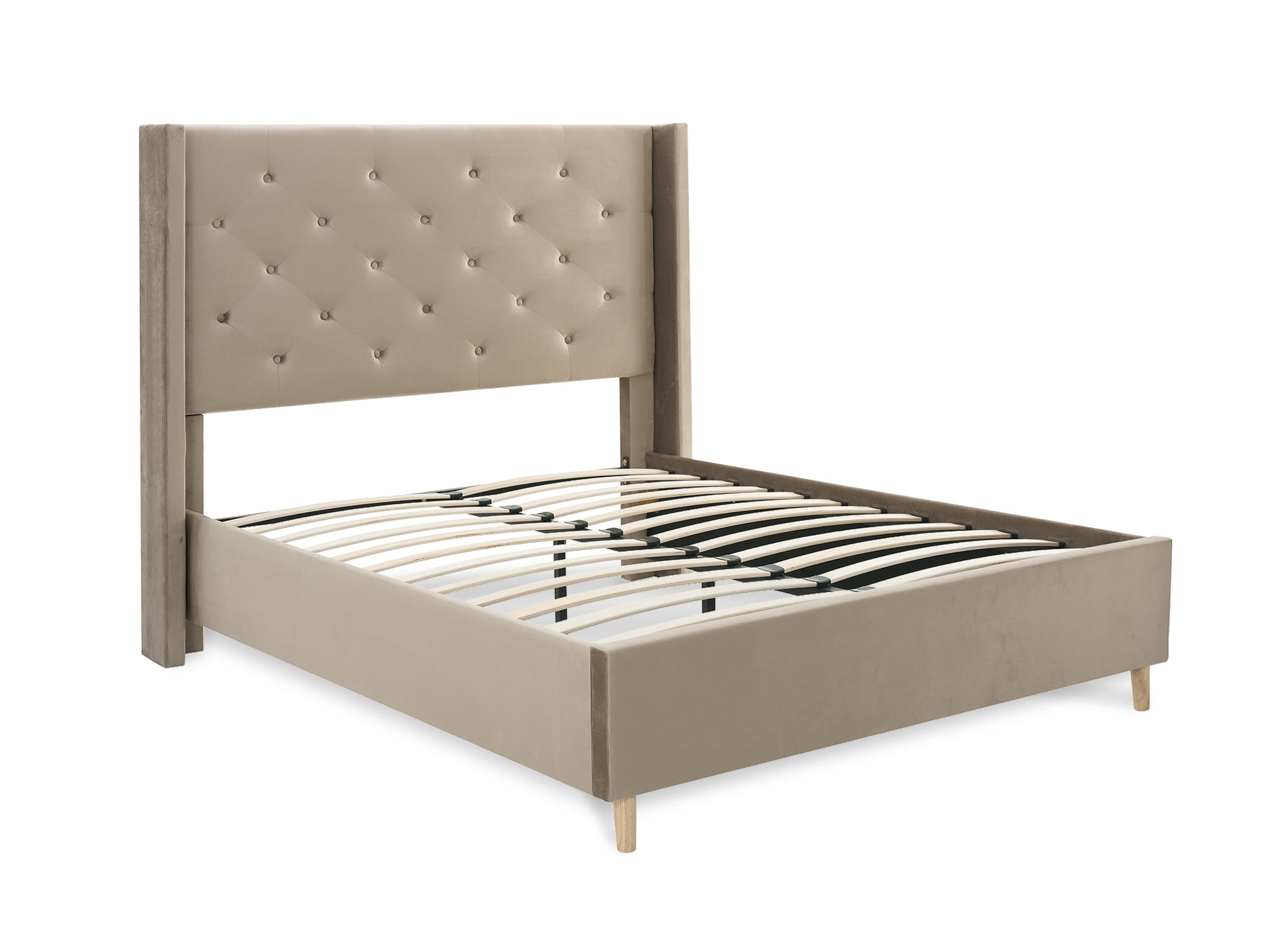 Letto matrimoniale in velluto imbottito tortora MAREVA 140x190 cm