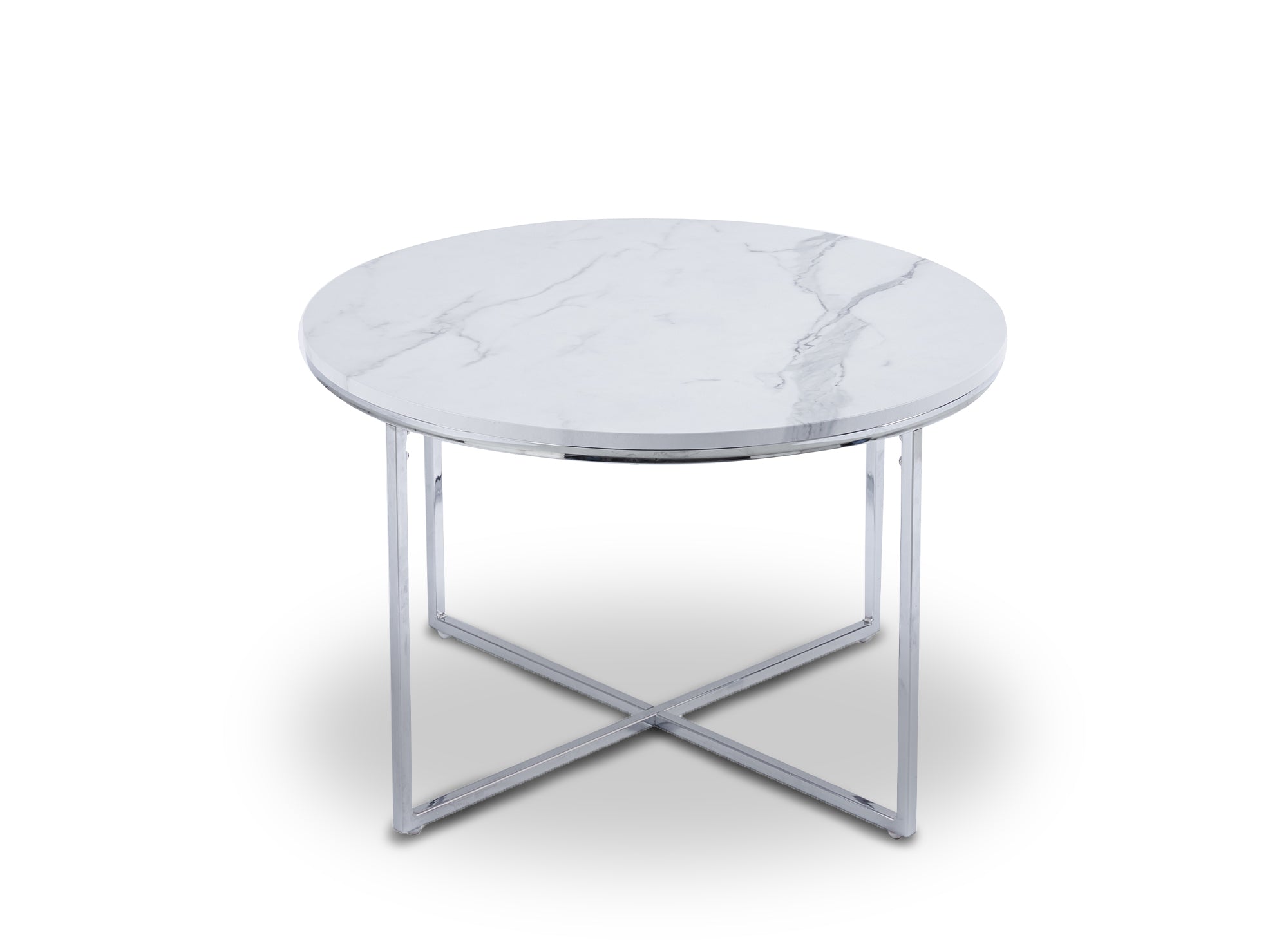 Table basse ronde effet marbre avec pieds chromés ROYCE