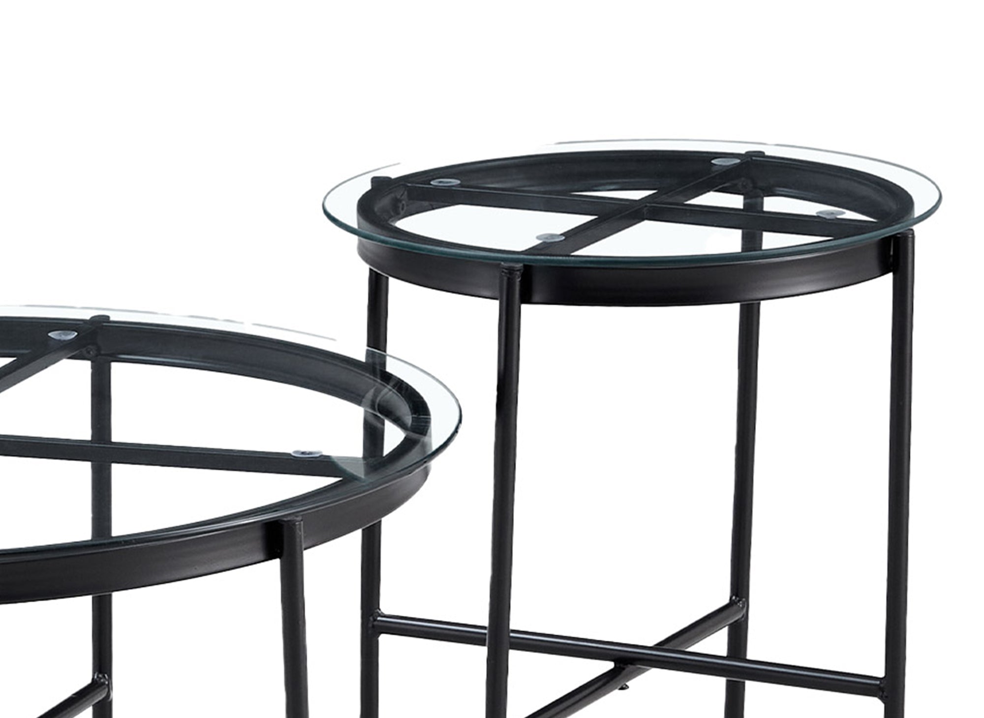 Lot de 2 tables rondes basses en verre et métal MARZIO