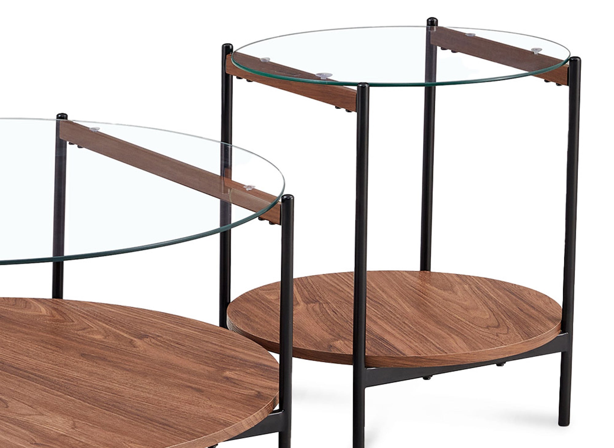 Lot de 2 tables basses rondes en verre bois et métal RIZZO