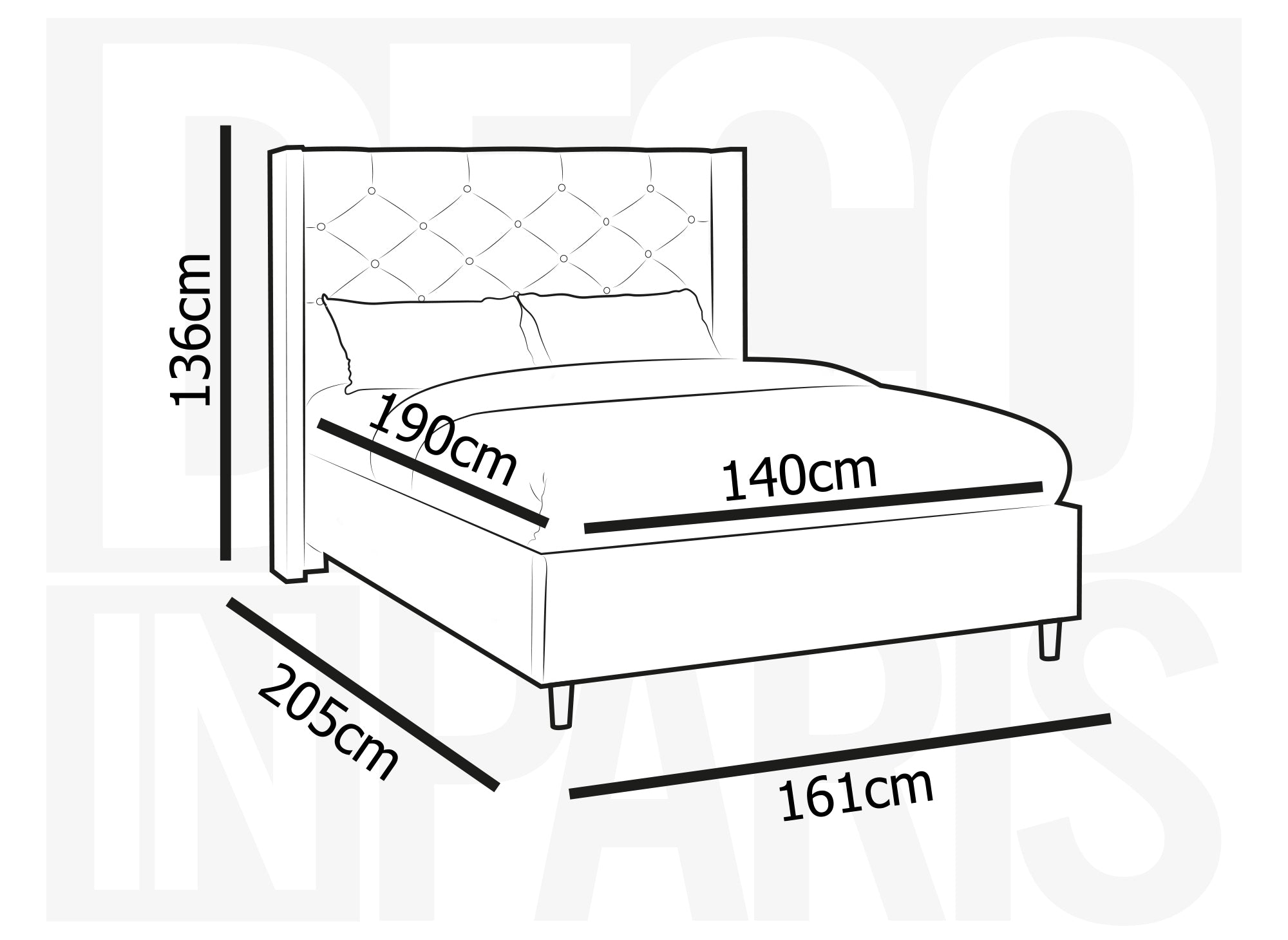 Letto matrimoniale in velluto imbottito beige MAREVA 140x190 cm