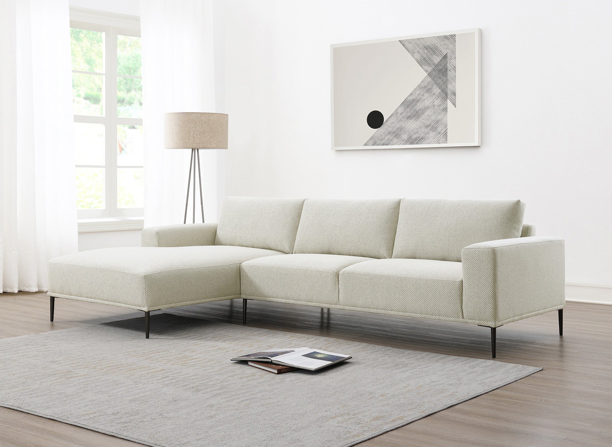 Canapé d'angle avec méridienne en tissu beige ARNOLD - Angle Gauche