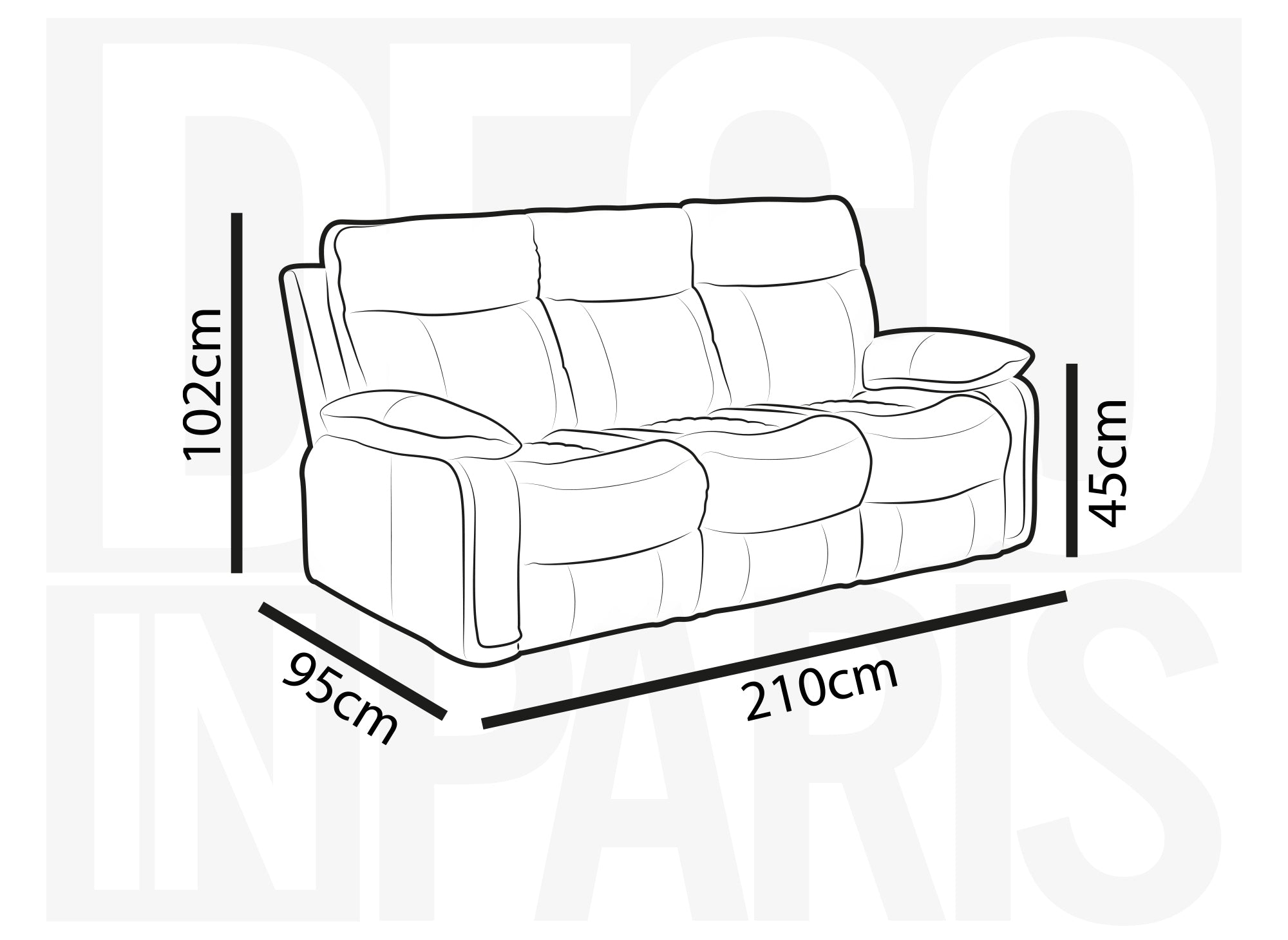 Canapé 3 places relax électrique en simili cuir gris clair ELISE