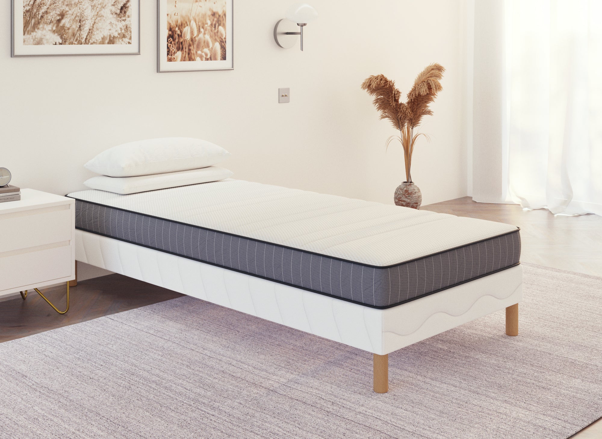 Ensemble 90x190 sommier tapissier & Matelas en mousse 15 cm WOLK