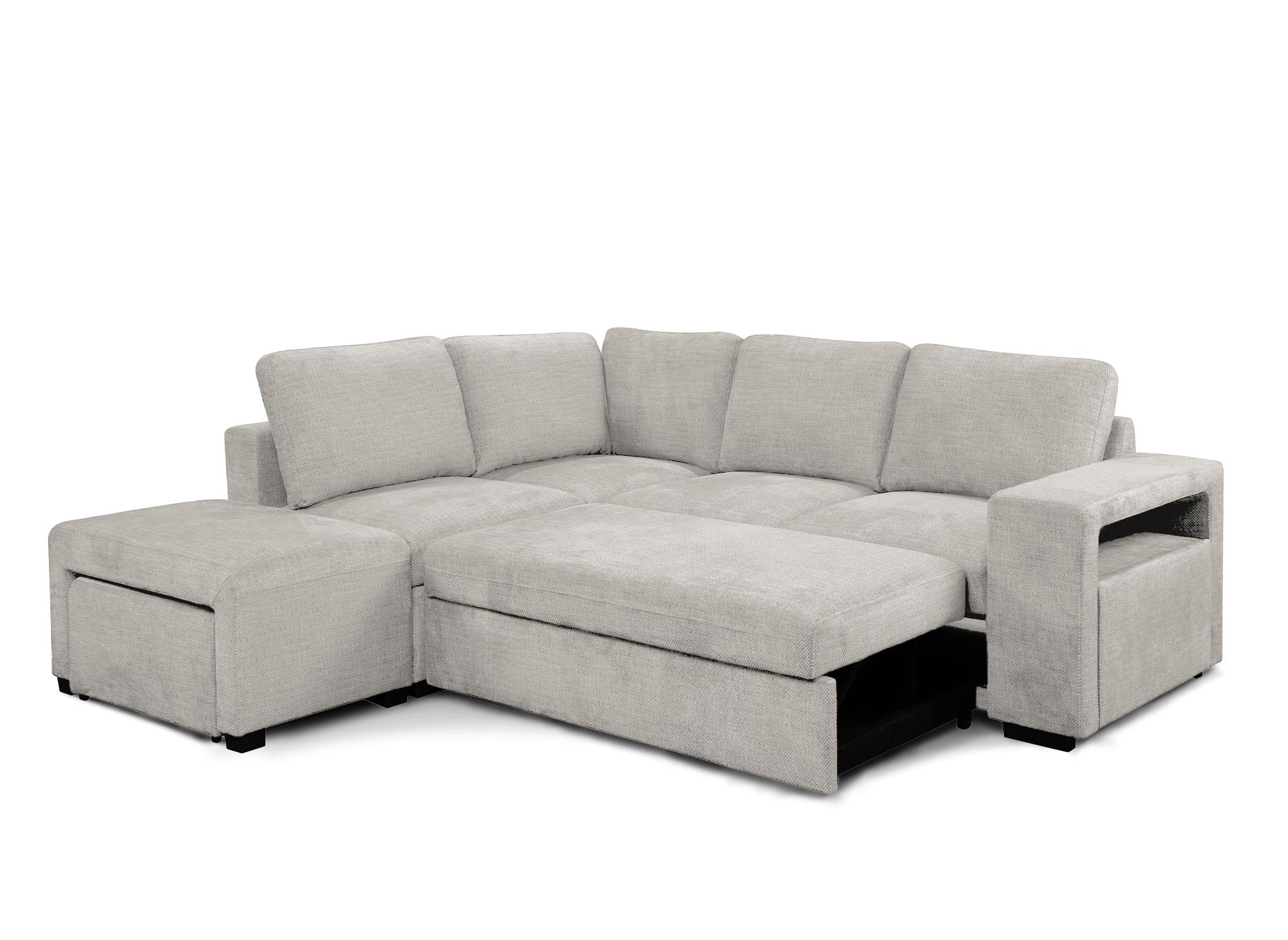 Canapé d'angle convertible en tissu beige ALBAN - Angle gauche