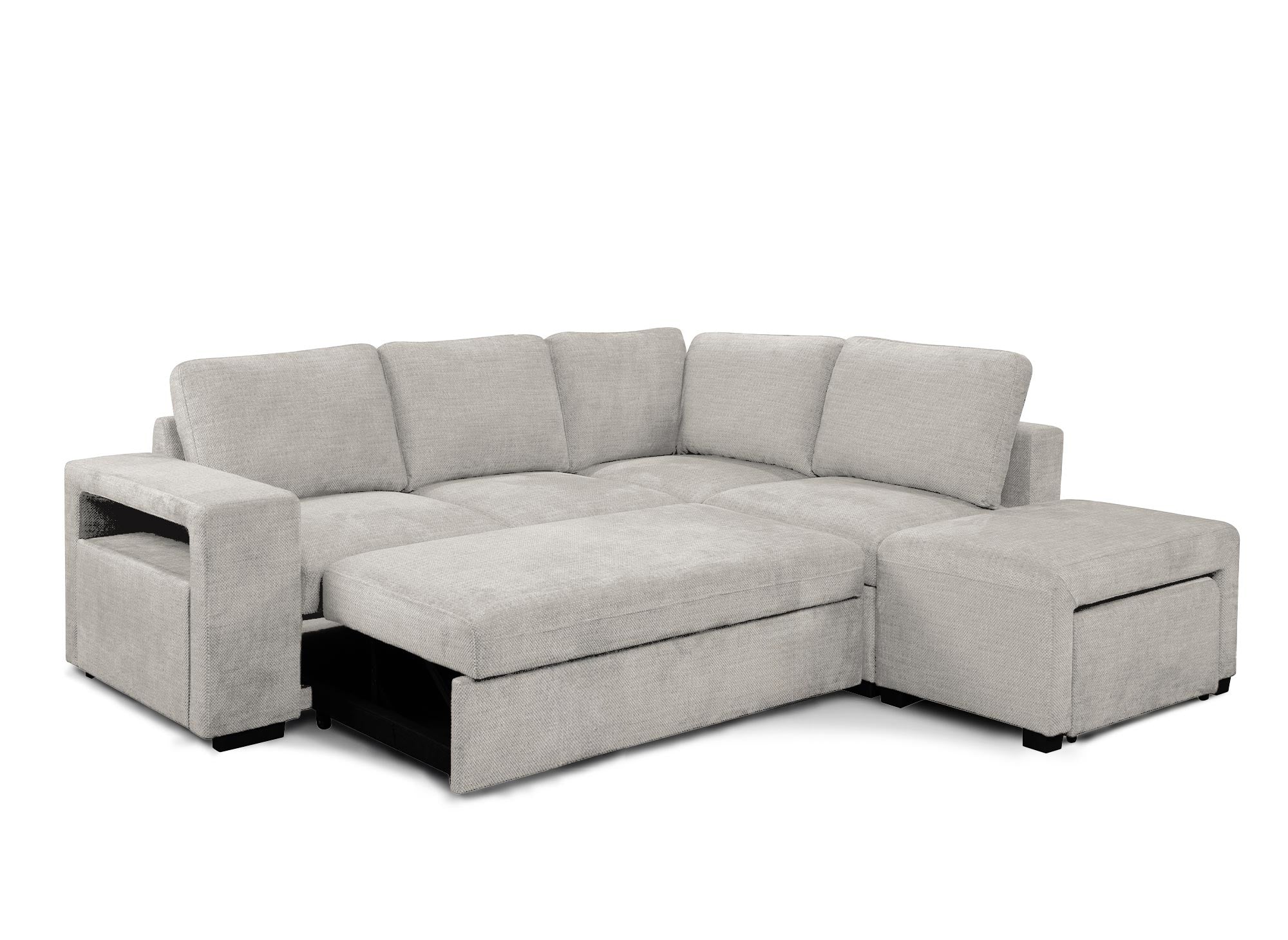 Canapé d'angle convertible en tissu beige ALBAN - Angle droit