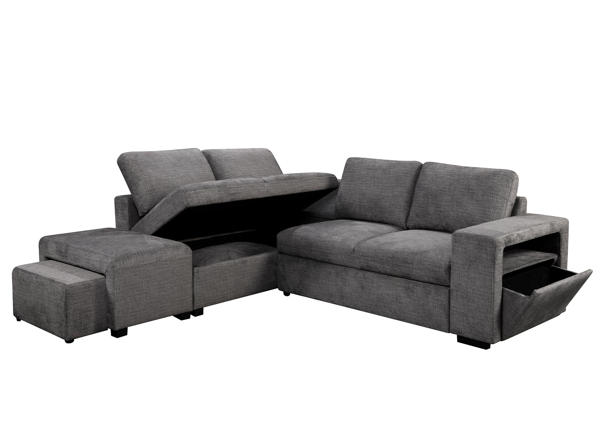 Canapé d'angle convertible en tissu gris foncé ALBAN - Angle gauche