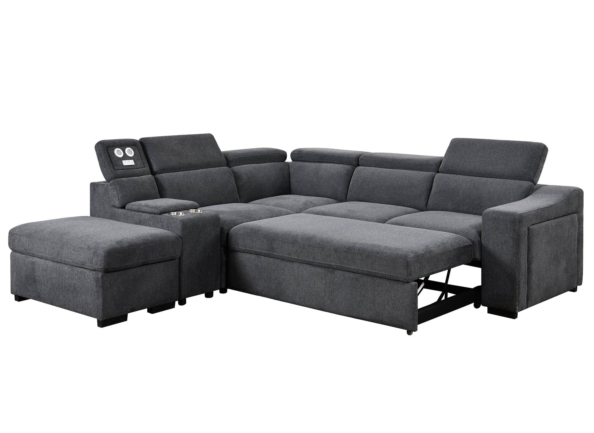 Canapé d'angle convertible en tissu gris foncé DEREK XL - Angle gauche