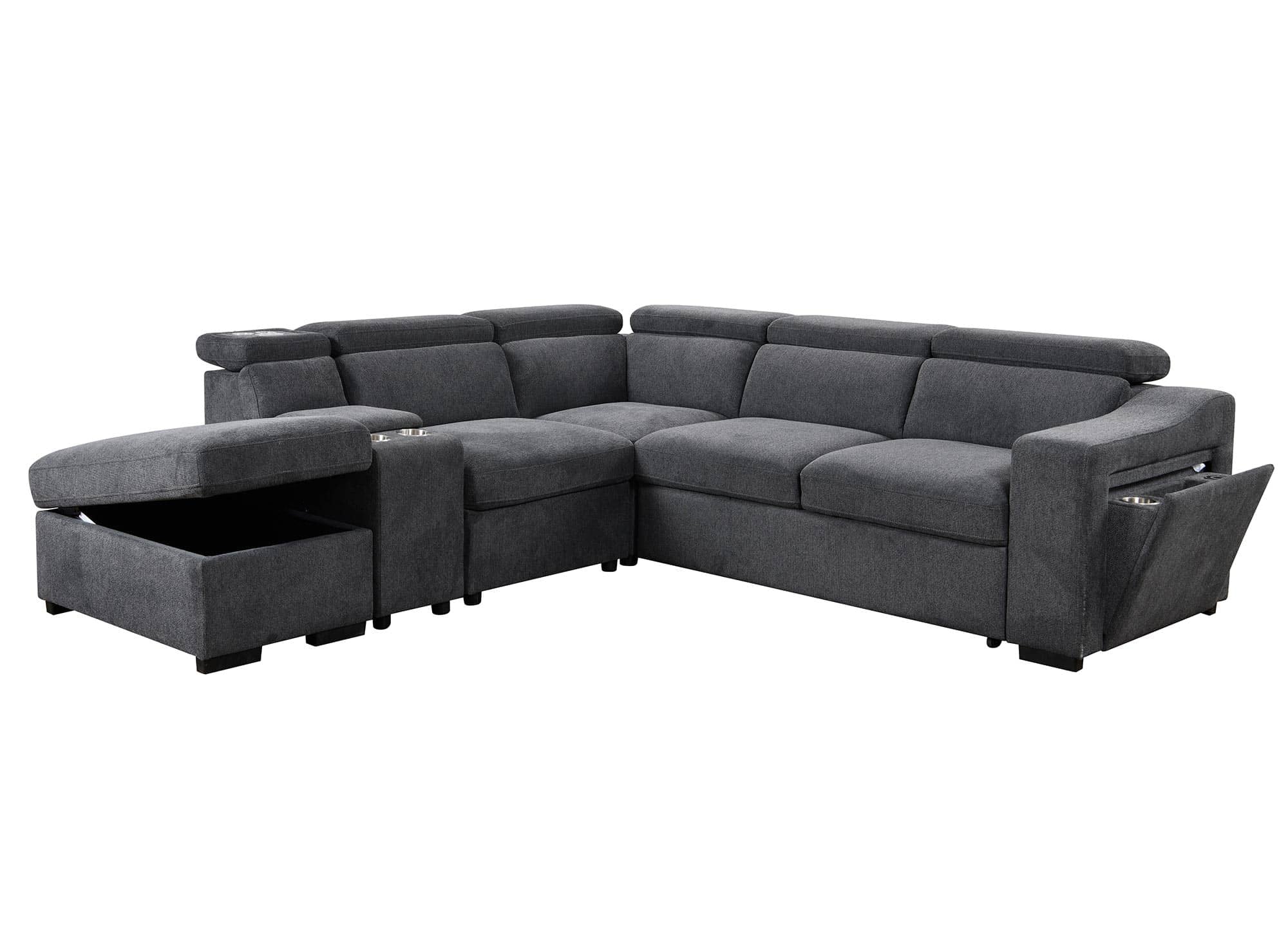 Canapé d'angle convertible en tissu gris foncé DEREK XL - Angle gauche