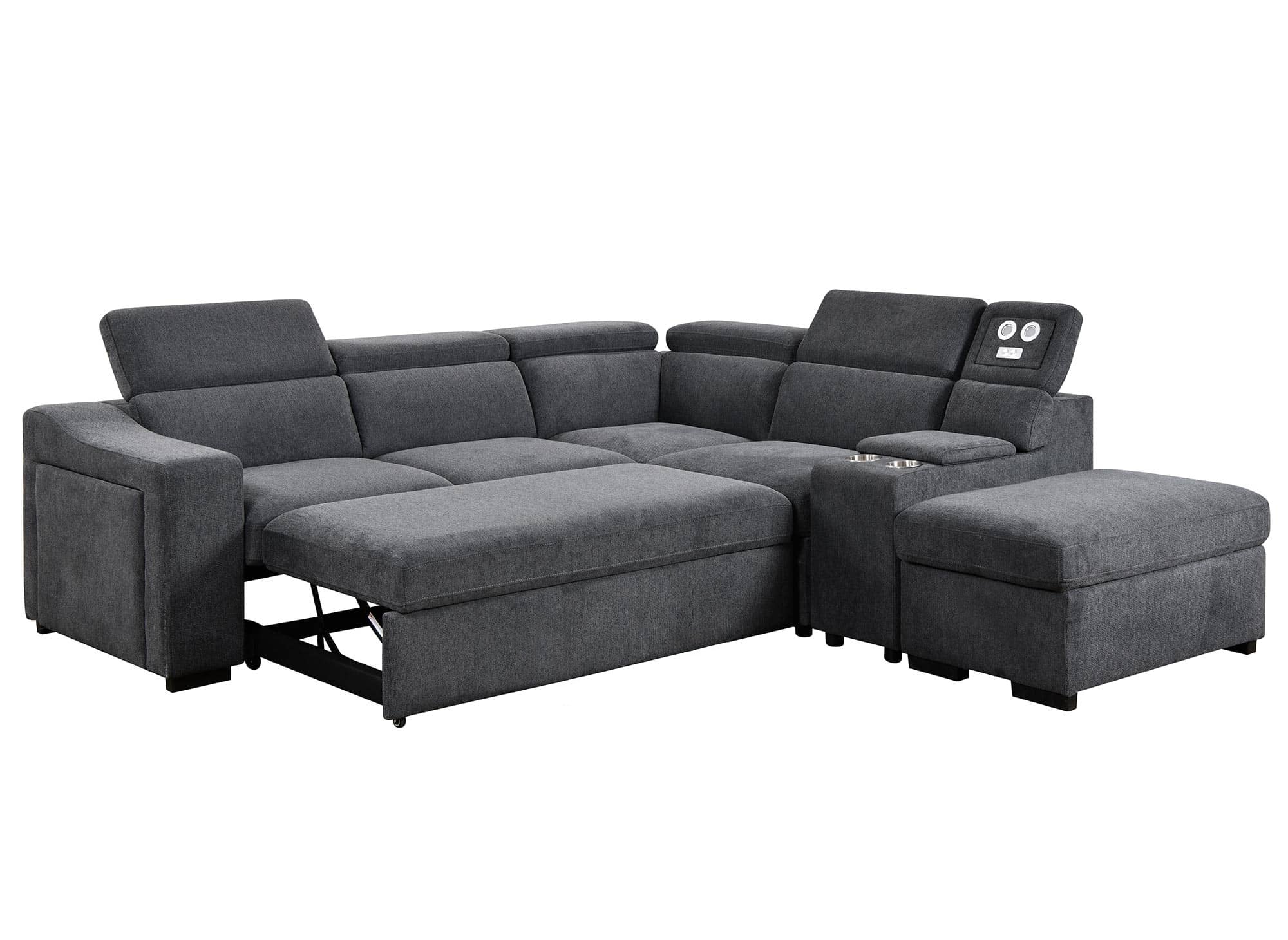 Canapé d'angle convertible en tissu gris foncé DEREK XL - Angle droit