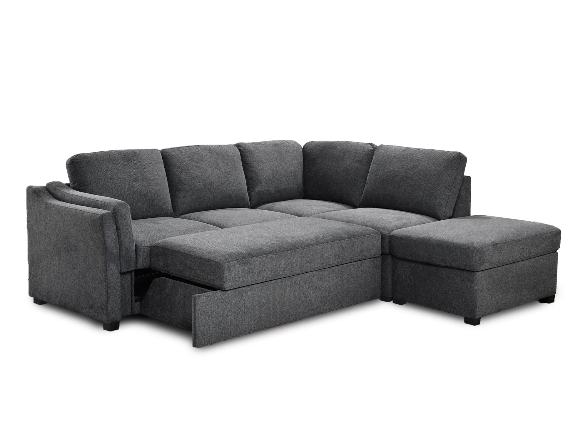 Divano trasformabile con cassapanca in tessuto grigio BARNEY - Angolo retto