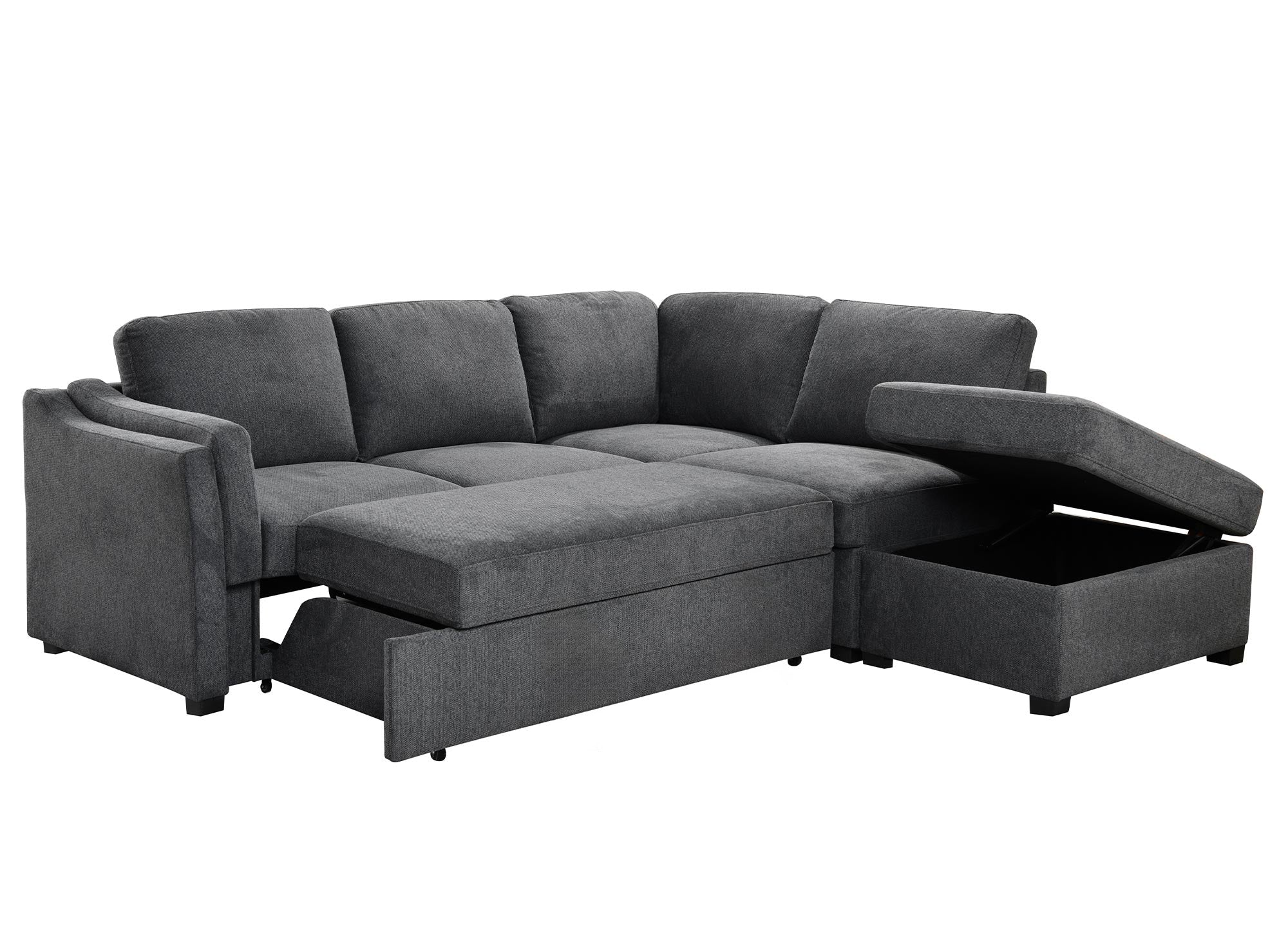 Divano trasformabile con cassapanca in tessuto grigio BARNEY - Angolo retto