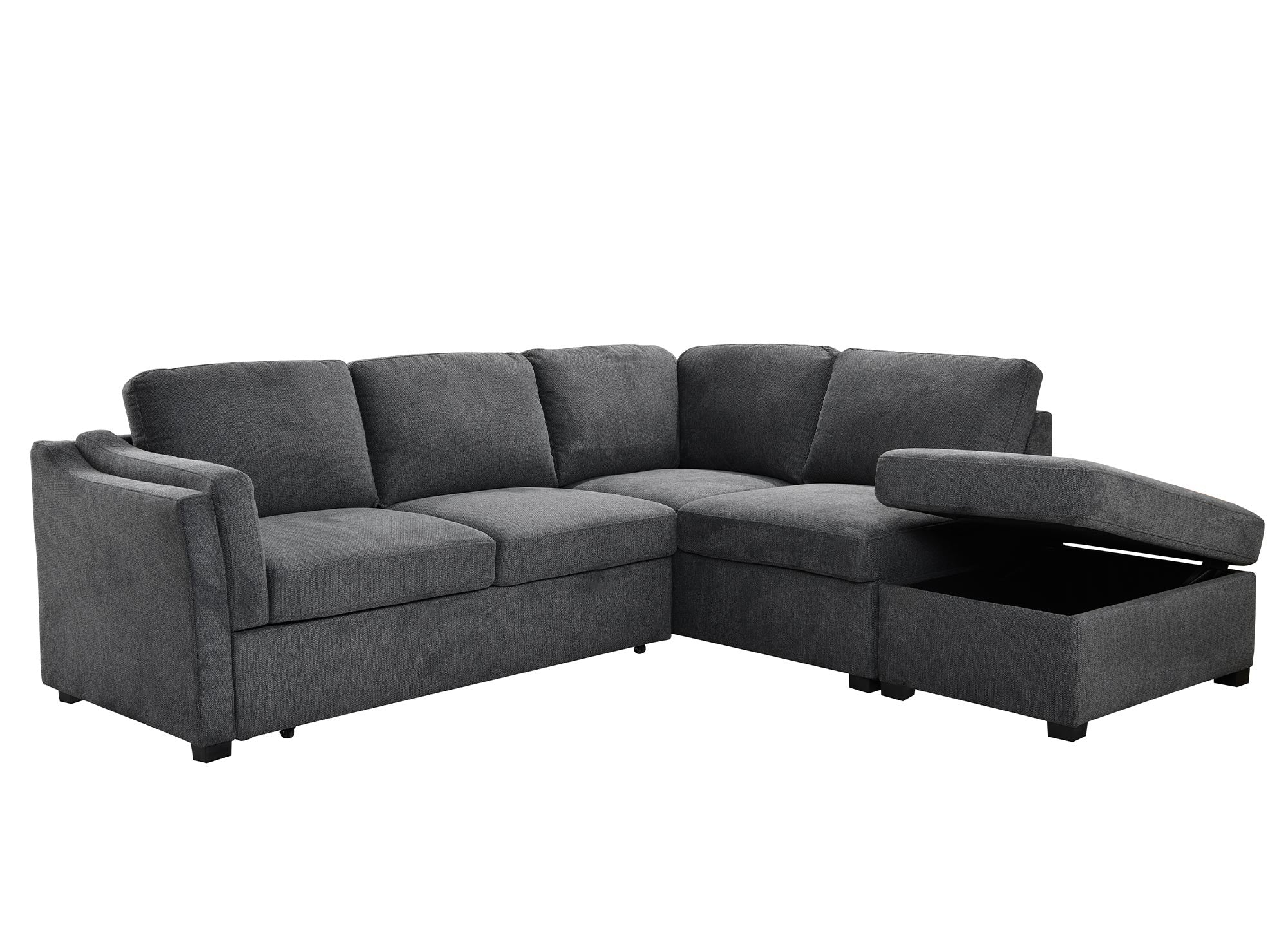 Divano trasformabile con cassapanca in tessuto grigio BARNEY - Angolo retto