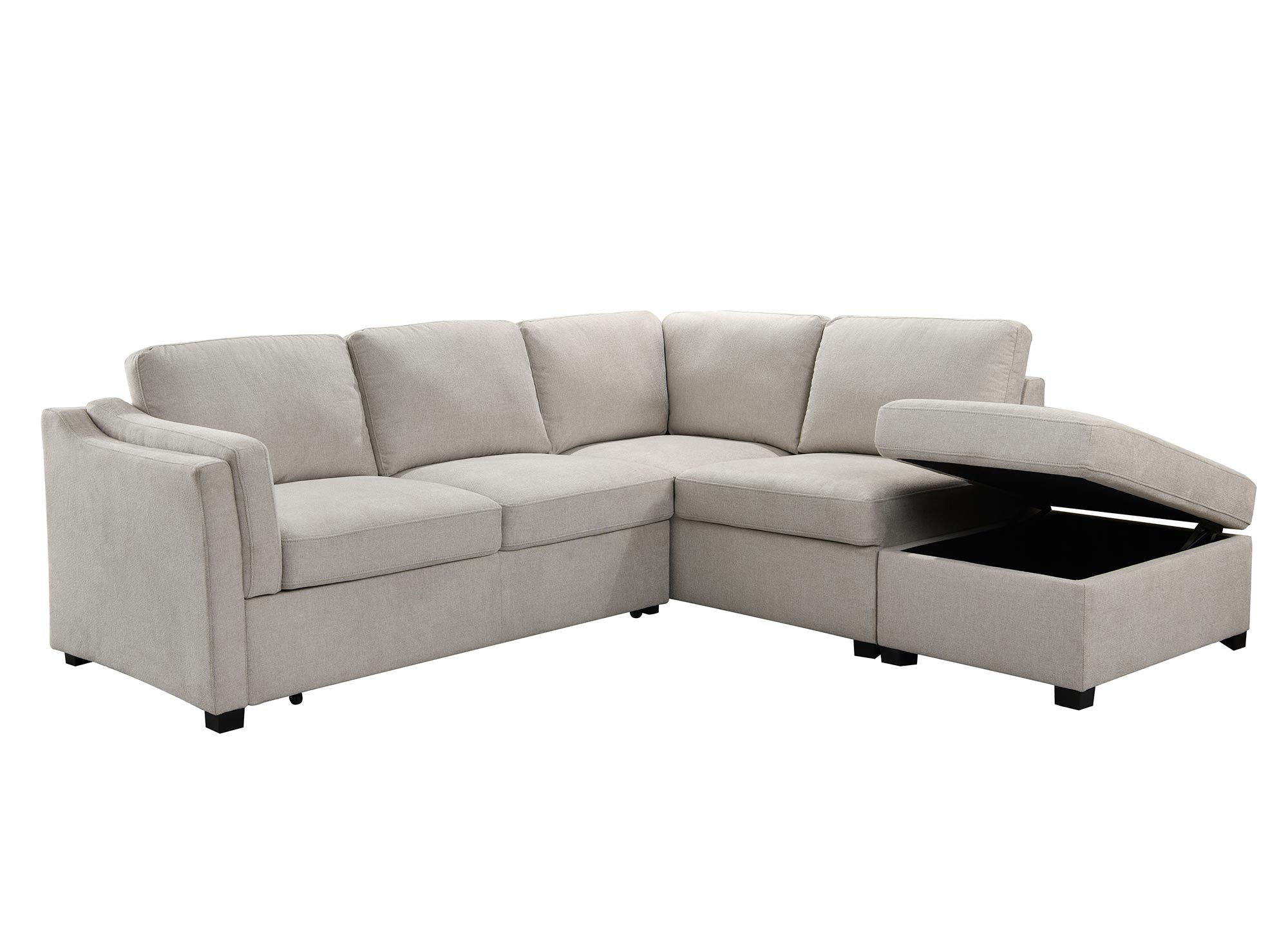 Canapé convertible avec coffre en tissu beige BARNEY - Angle droit