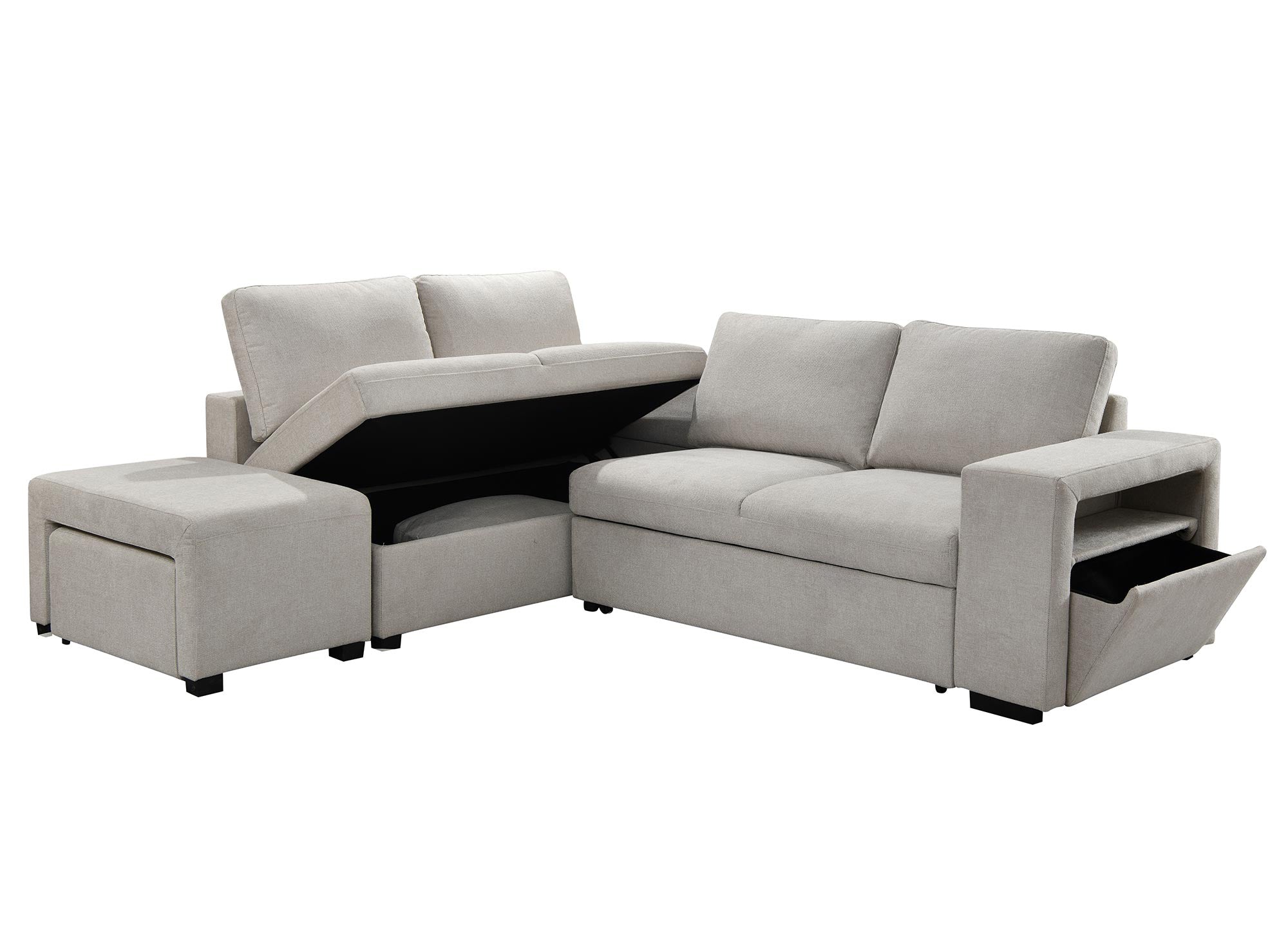 Canapé d'angle convertible en tissu beige ALBAN - Angle gauche