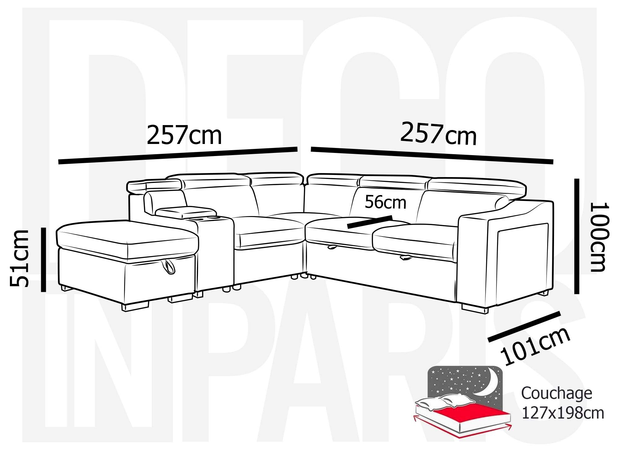 Canapé d'angle convertible en tissu beige DEREK XL - Angle gauche