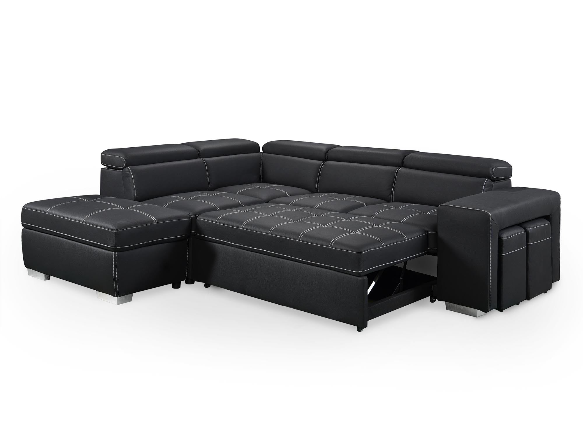 Canapé d'angle convertible en tissu noir DAVON - angle gauche