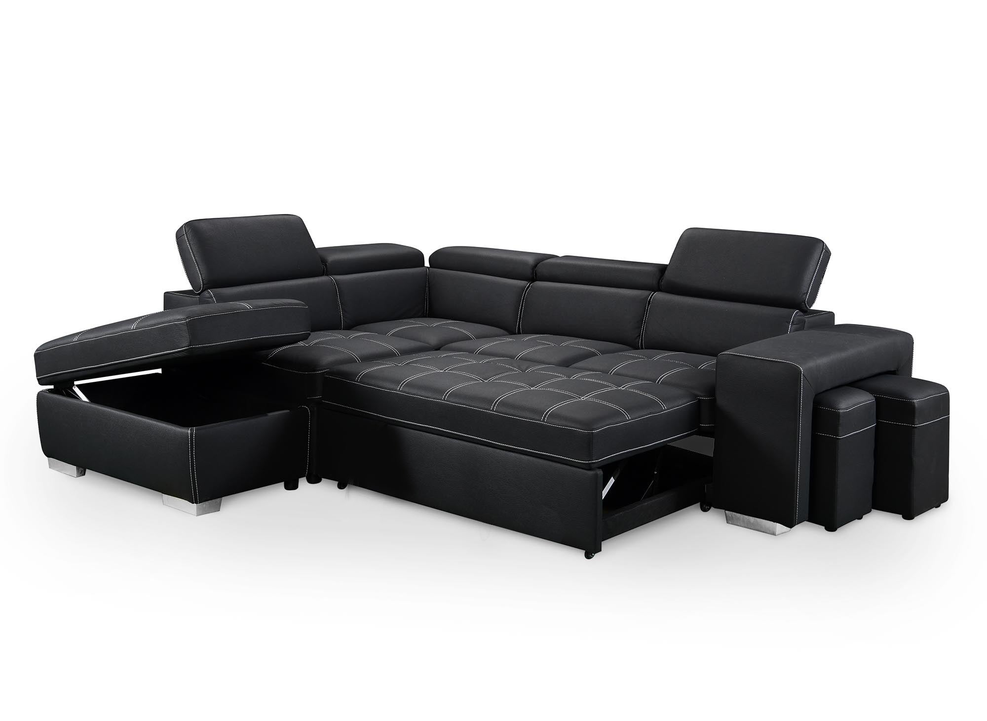 Canapé d'angle convertible en tissu noir DAVON - angle gauche